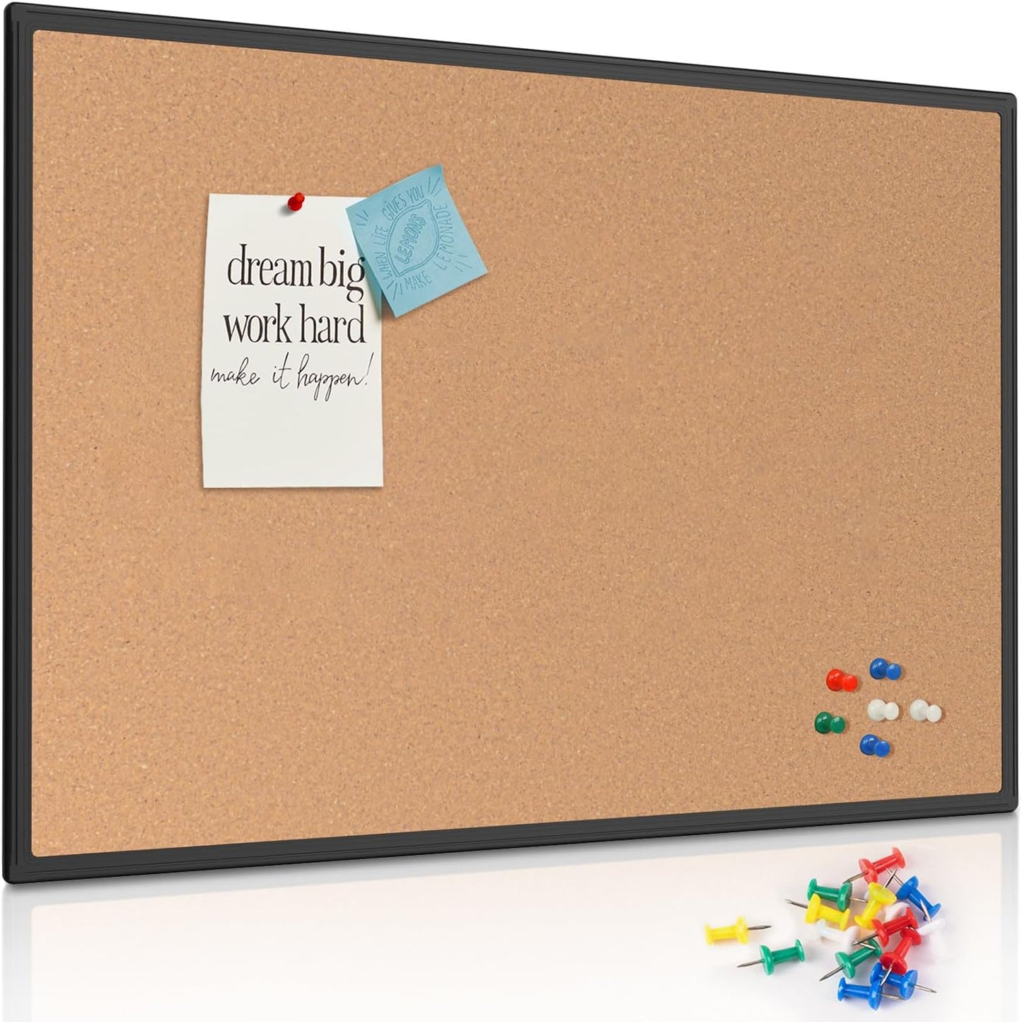 Board2by Cork Board Bulletin Board 48" x 36", Black Aluminium Framed 4x3 Corkboard, Office Board for Wall Cork, Large Wall Mounted Notice Pin Board with 18 Push Pins for School, Home & Office
