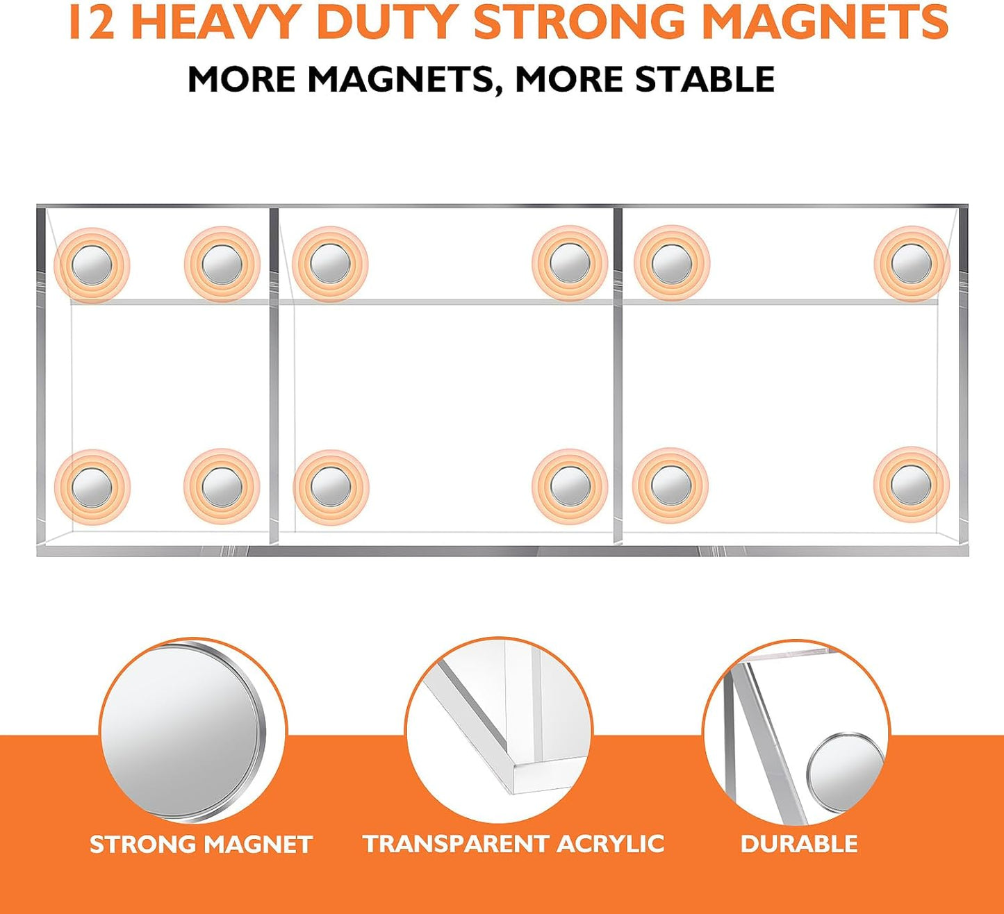 Magnetic Pen Holder Classroom Organization Acrylic Marker Holder for Whiteboard Refrigerator Locker Accessories Pencil Dry Erase Marker Basket (3 Compartments * 1)