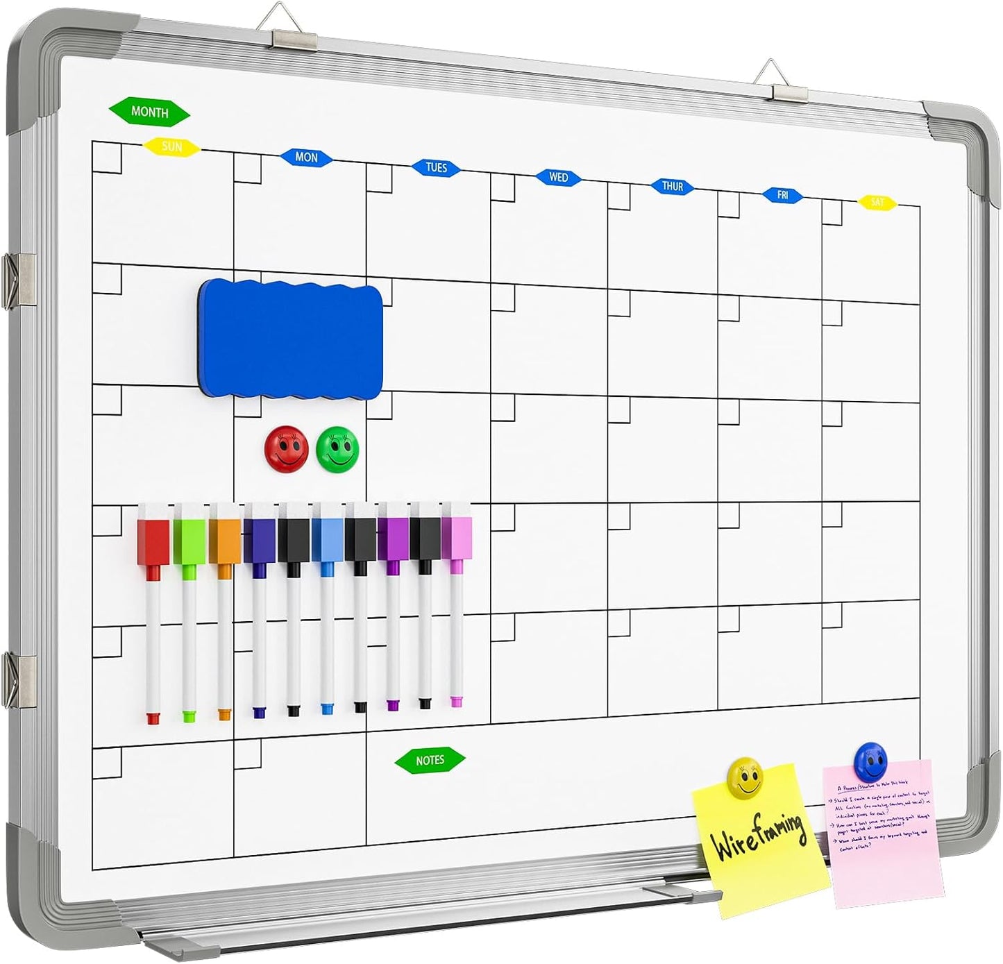 Large Dry Erase Calendar Whiteboard for Wall, Polegas 24" X 18" Magnetic White Board Calendar, Double Sided Whiteboard Calendars Dry Erase, Wall Hanging Monthly Board for Home School Office