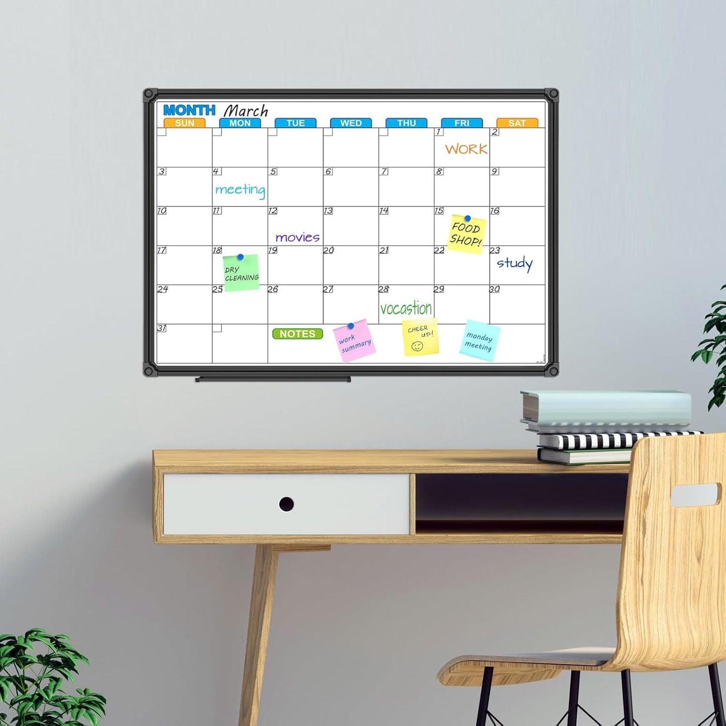 JILoffice Dry Erase Calendar Whiteboard - Magnetic White Board Calendar Monthly 24 X 18 Inch, Black Aluminium Frame Wall Mounted Board for Office Home and School