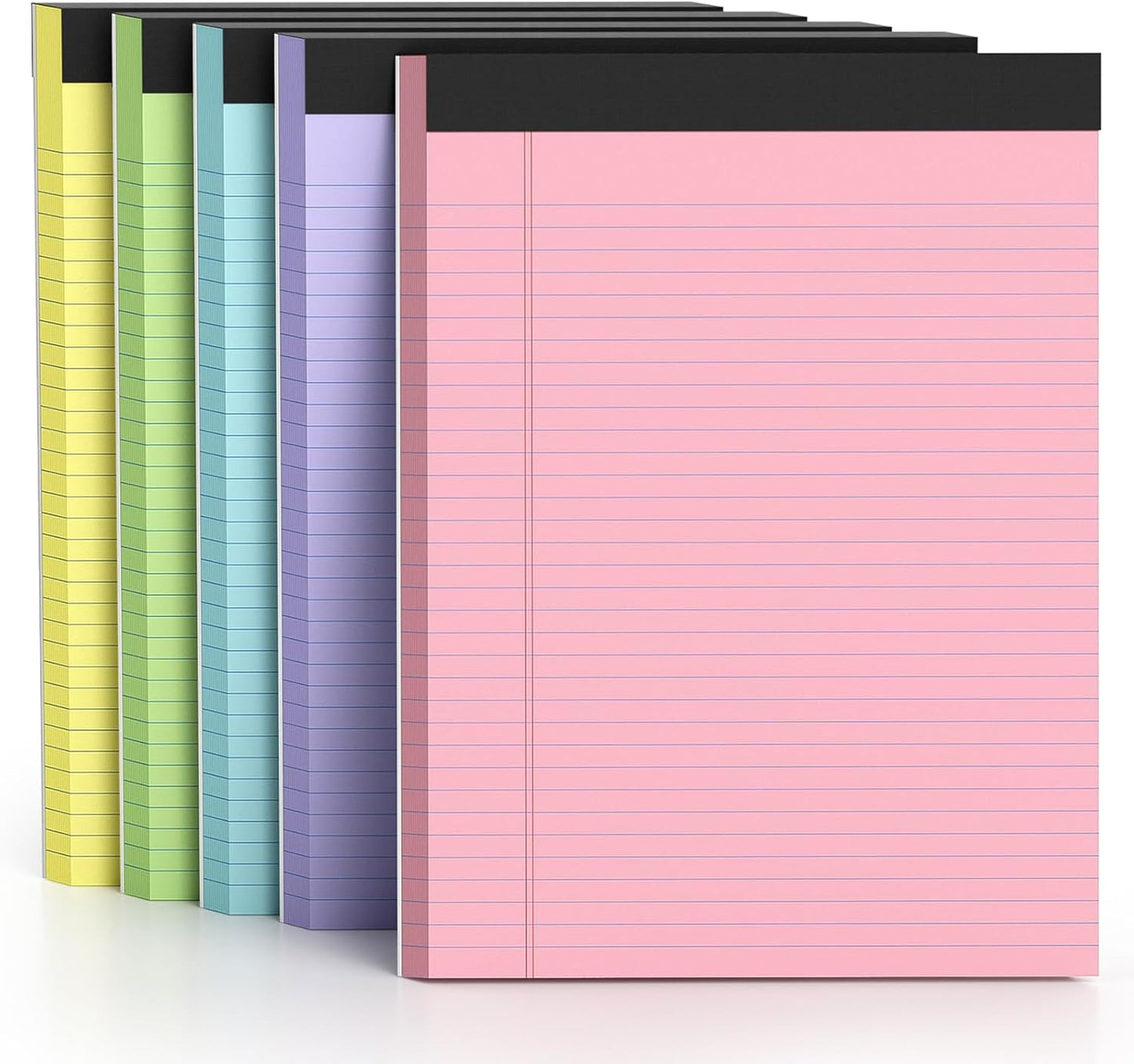 5 Pack Colored Legal Pads 8.5 x 11 College Ruled Paper Note Pads Narrow Ruled 50 Sheets per Notepad Perforated Writing Pad Durable Sturdy Back 8x11 Pads of Paper Pink Purple Blue Green Yellow