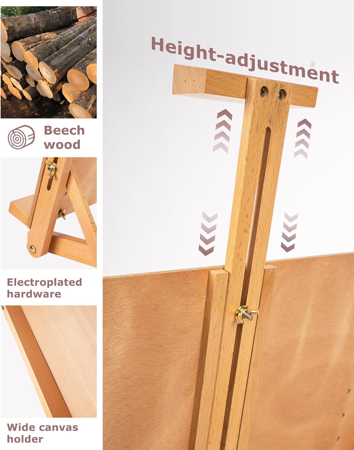 DJAR Adjustable Tabletop Easel for Artists & Beginners, Solid Beech Wood Desktop Sketching Drawing Painting Board Easel, Hold Canvas up to 23", Natural