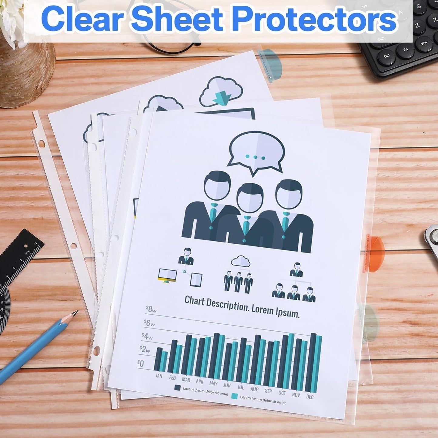 ReliThick 16 Set of 128 Pack Clear Binder Sheet Protectors with Tabs for 3 Ring Binder 8 Tab Binder Dividers with Pockets and Tabs Plastic Page Protector Insertable Index Divider, 8.5 x 11 Inch