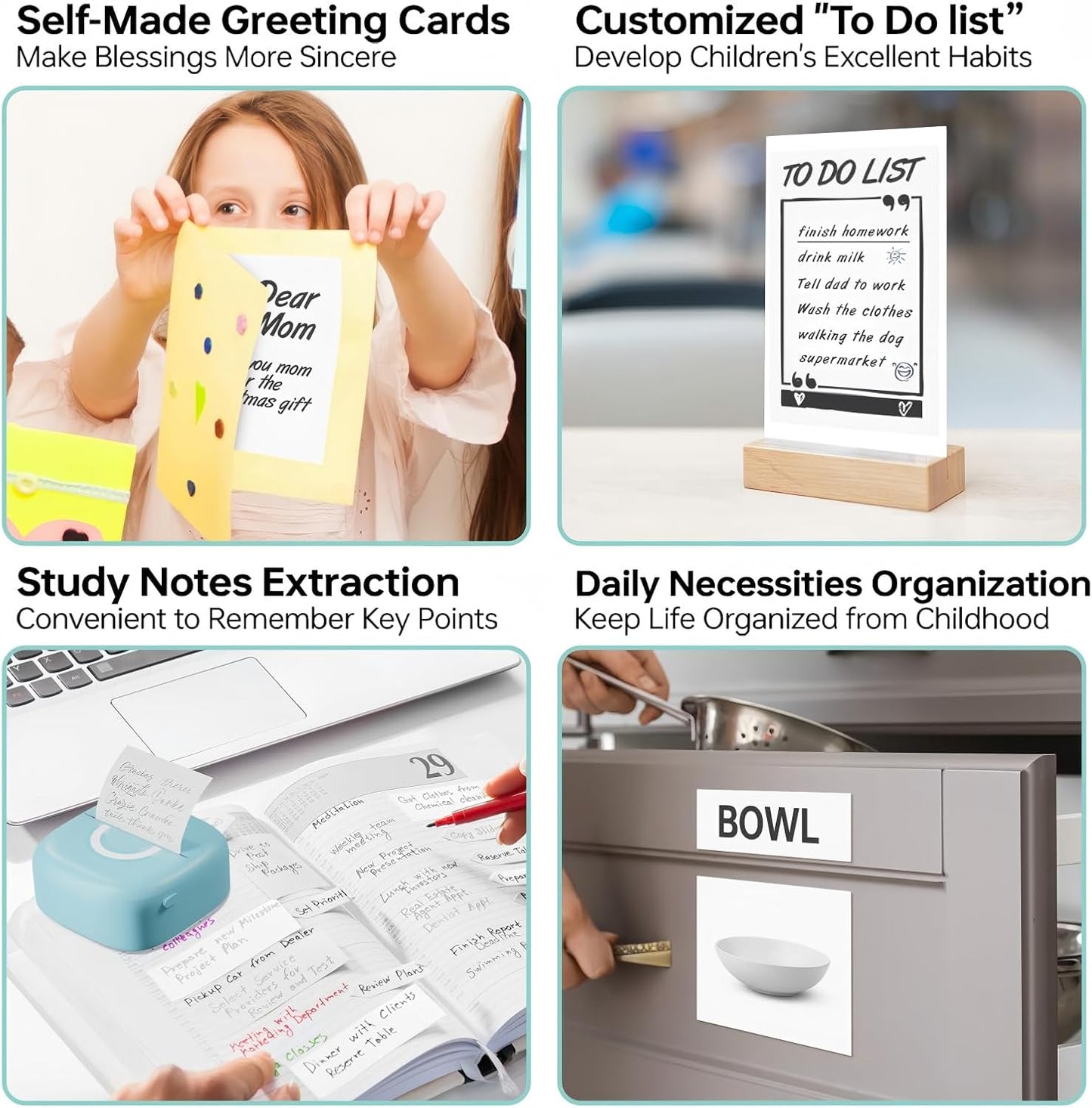 Mini Printer Sticker Thermal Printer with 3 Rolls Paper, Bluetooth Portable Phone Print Pods,Study Sticker Maker for Pictures, Photos, Journals, DIY, Compatible with Phone & Tablet