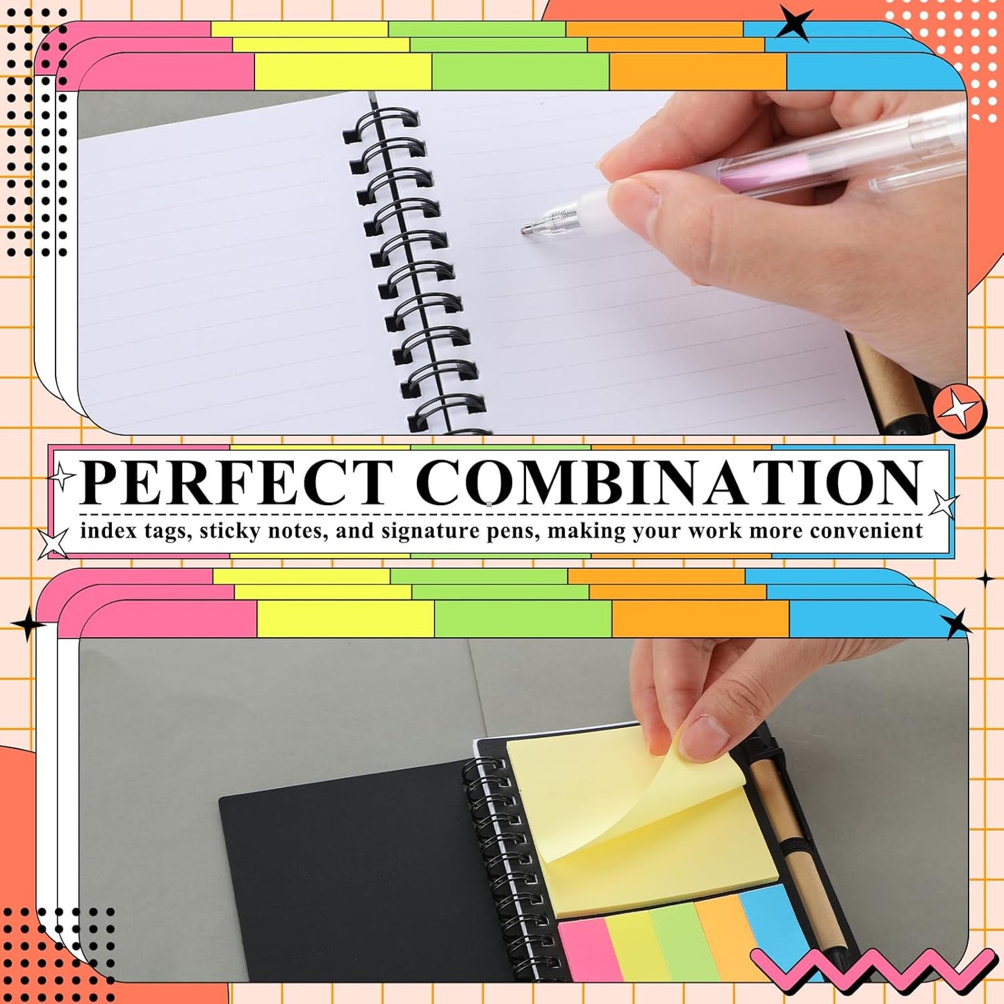 Qilery 30 Pack Lined Spiral Notebook Small Notepad and Pen Set Steno Pads Lined Notepad Black Pocket Notebook for Business Office School Supplies