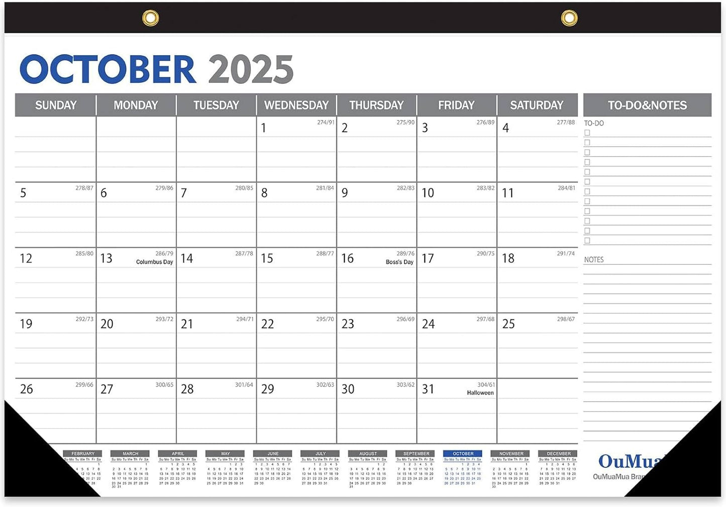 OuMuaMua Desk Calendar 2025-19 Months Desktop Wall Calendar 17 x 11.5 Inches from Jun. 2025 to Dec. 2026 with Julian Date To-do & Notes for School Home Office Planning & Organizing