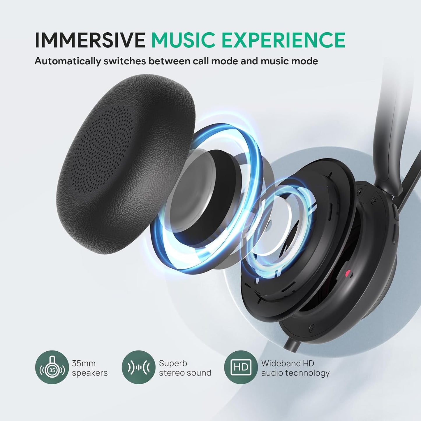 Yealink UH35 USB Headset for PC, Wired Headphones with Noise Cancelling Microphone, Certified Teams, All-Day Comfort Design, Stereo Headset for Home Office Online Meeting, Easy Mute, Busylight