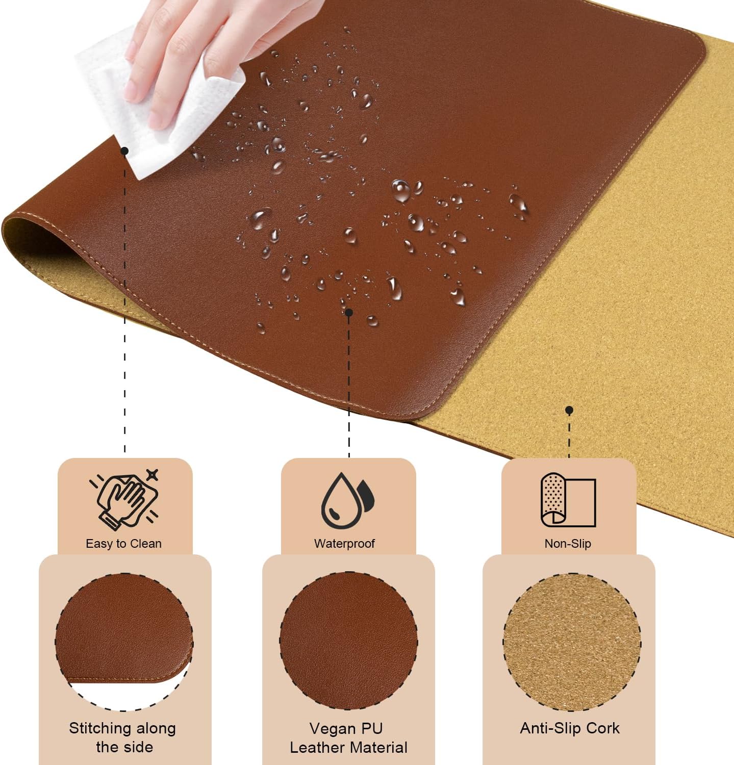Large PU Leather Desk Pad Protector, Non-Slip Computer Mat, 55'' x 17'' Office Mat for Home & Office, Laptop Blotter Pad for Mouse and Keyboard, Brown