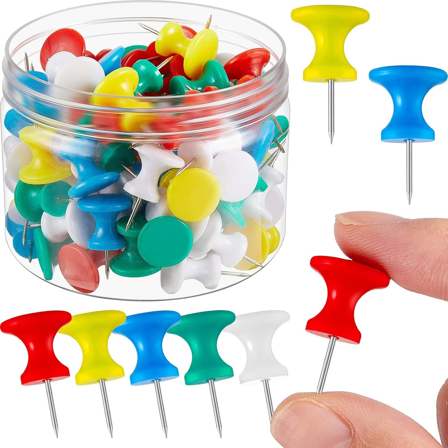 Outus 100 Pcs Giant Push Pins Large Thumb Tacks Plastic Heads 1 Inch Jumbo Push Pins for Cork Board Map Posters Office School(Red, Yellow, Blue, Green, White)