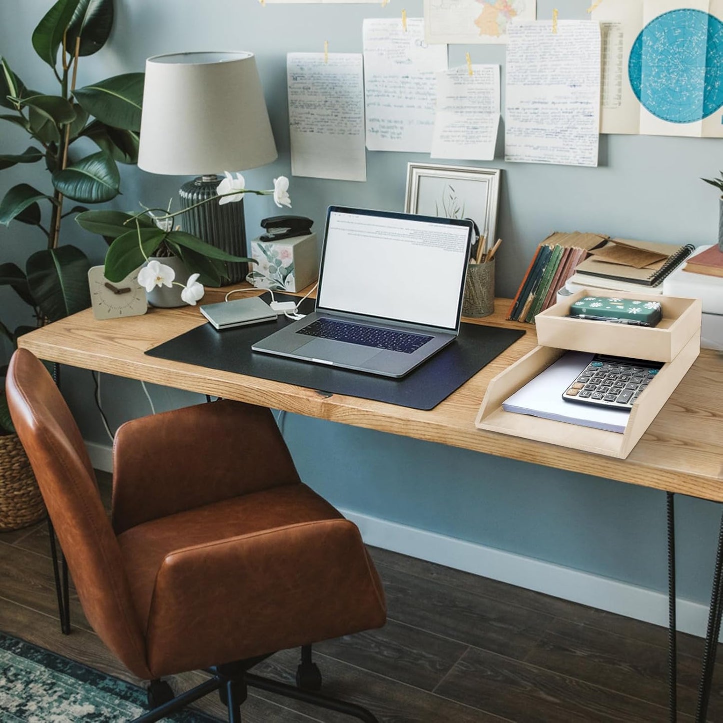 2-Tier Wood Letter Tray Wooden Desk Organizer Letter-Size Tray Magnetic Paper Document File Organizer for Office Supplies Collection Folders Notebooks Desktop Workspace Holder