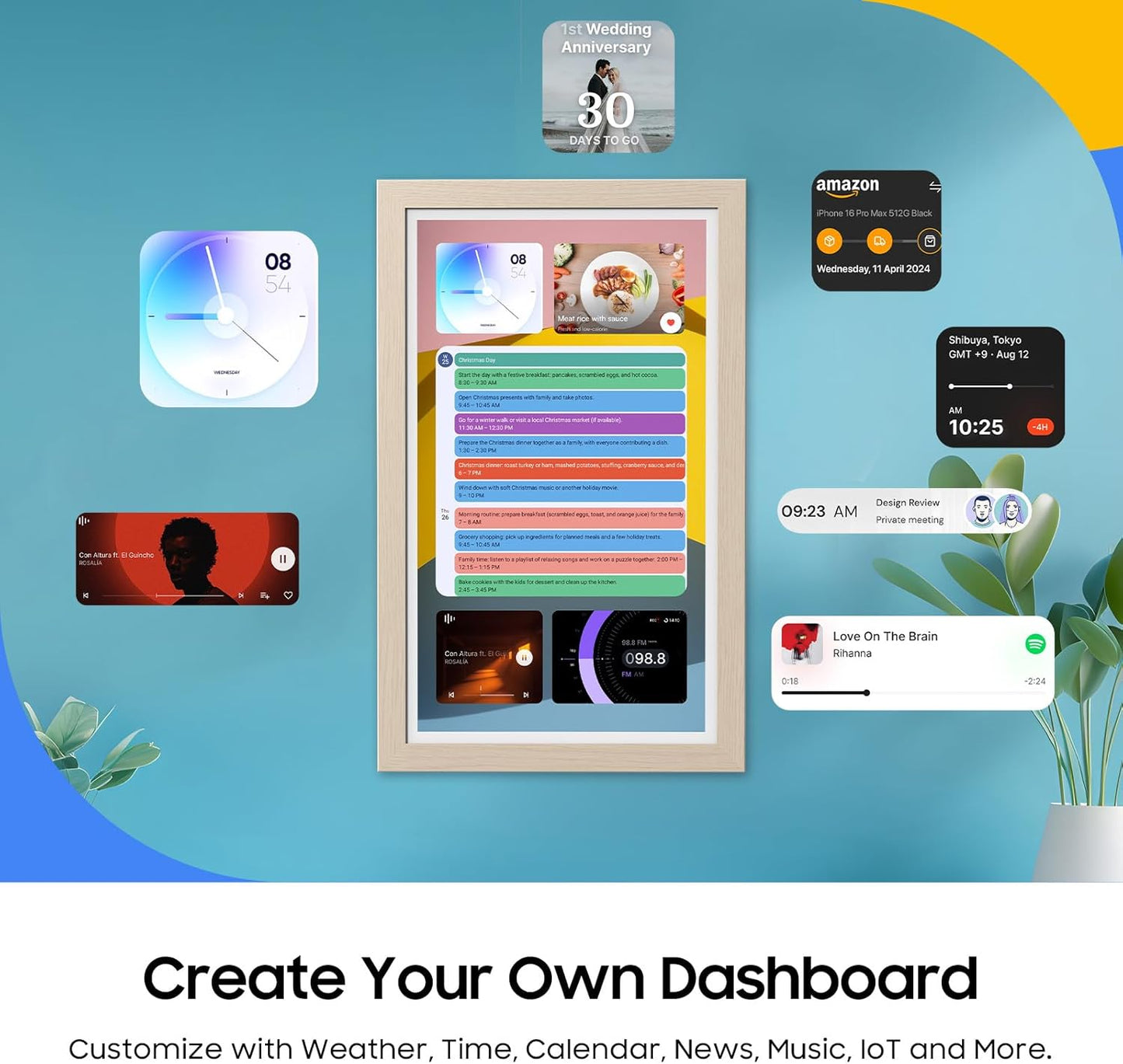 ApoloSign Digital Calendar: Electronic Calendar, Smart Touchscreen Interactive Display for Chore Chart, Family Schedules Planner, Supports All Apps via Google Play (Yellow, 21.5-inch)