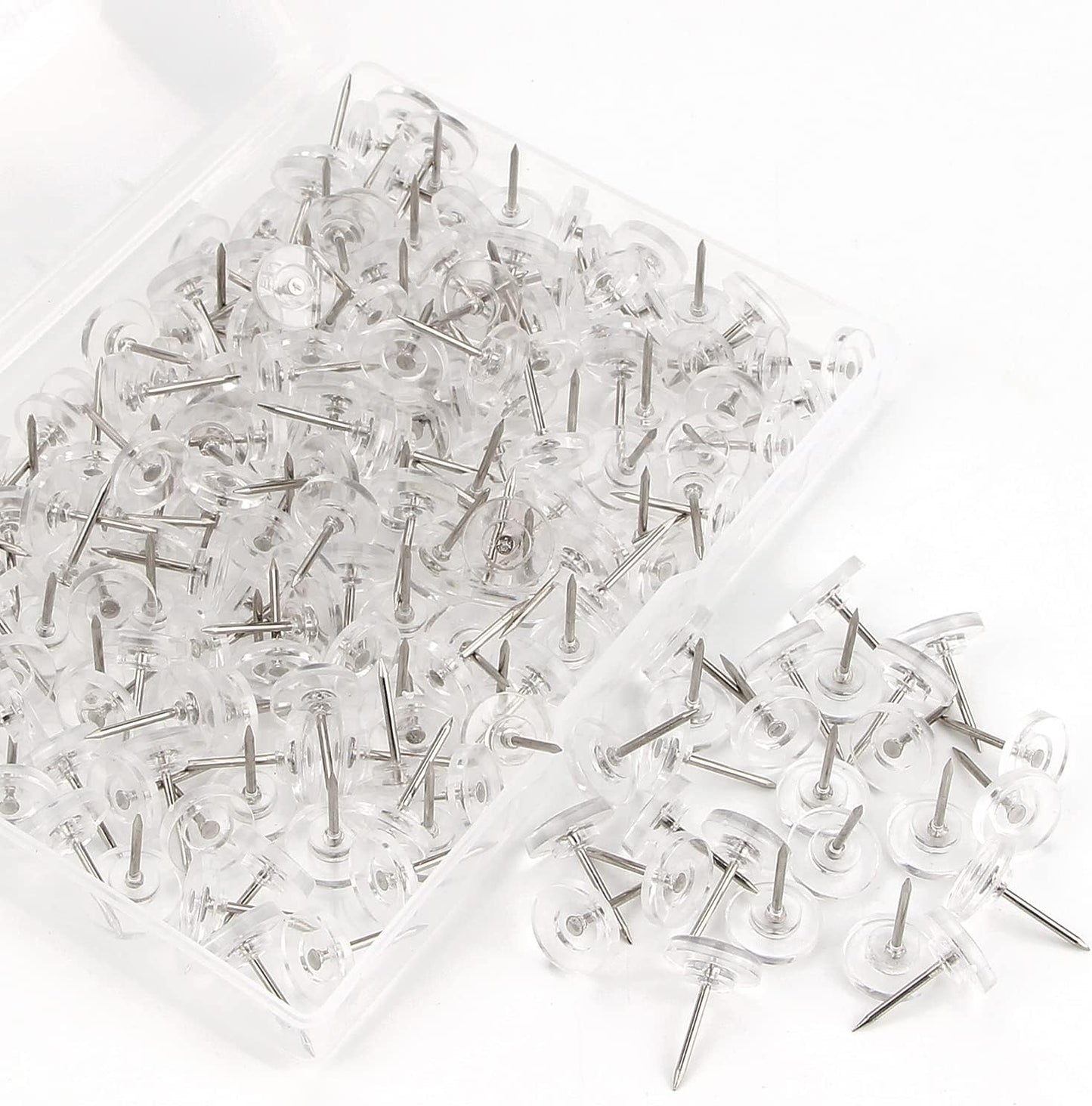 Push Pins 200-count Flat Clear Thumb Tacks Steel Point and Plastic Head for Corkboard and Wooden Photo Wall