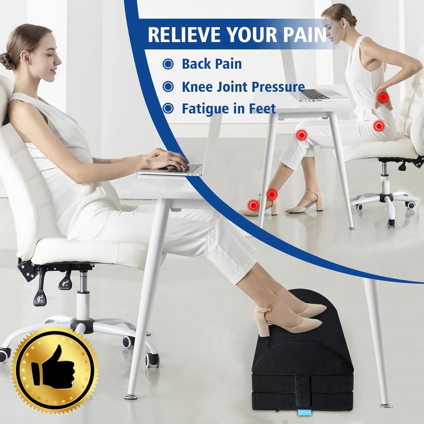 KAYFIA Foot Rest for Under Desk at Work XXL(20in) with 3 Adjustable Heights，Foot Stool with Supportive Gel Foam, Warmer Feet Pocket Footrest for Office Gaming Chair, for Leg Support -Black