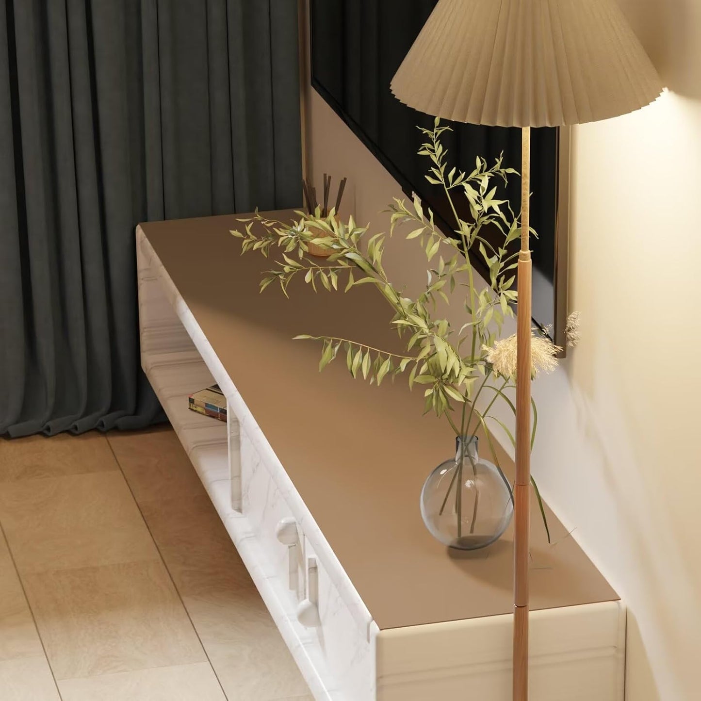 Leather Table Cover,1.8mm Thick,17x54 Inch Desk Cover,Dresser Cover Top,Dresser Protector Top,Dresser Cover,End Table Cover.(Khaki+Silvery,17x54)