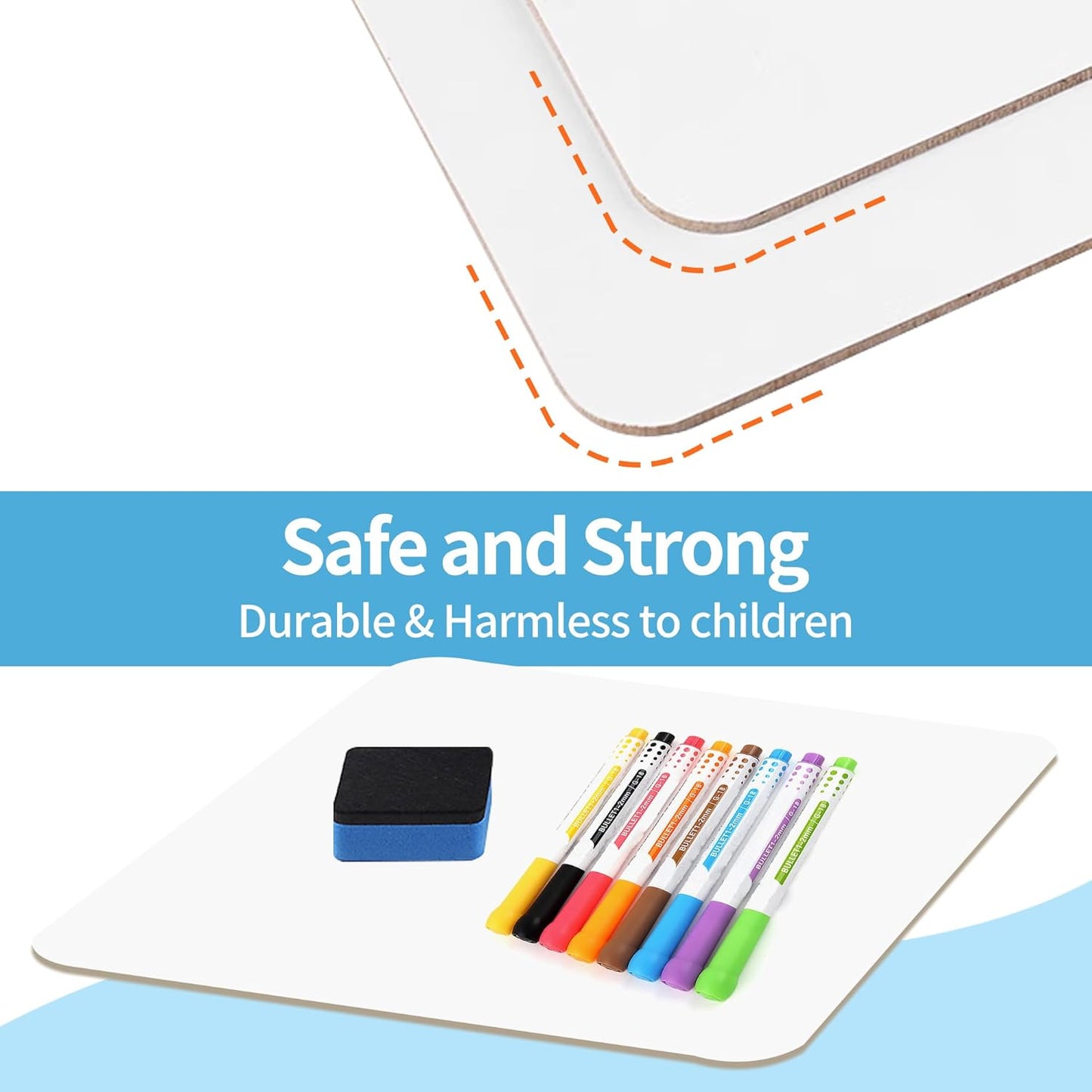 Set of 12 Small White Board Dry Erase Boards Classroom Pack 9" x12” Double Sided Personal Whiteboards for Students Teachers School Supplies Lapboards Mini Whiteboard Erasers Incl and Colors Pens