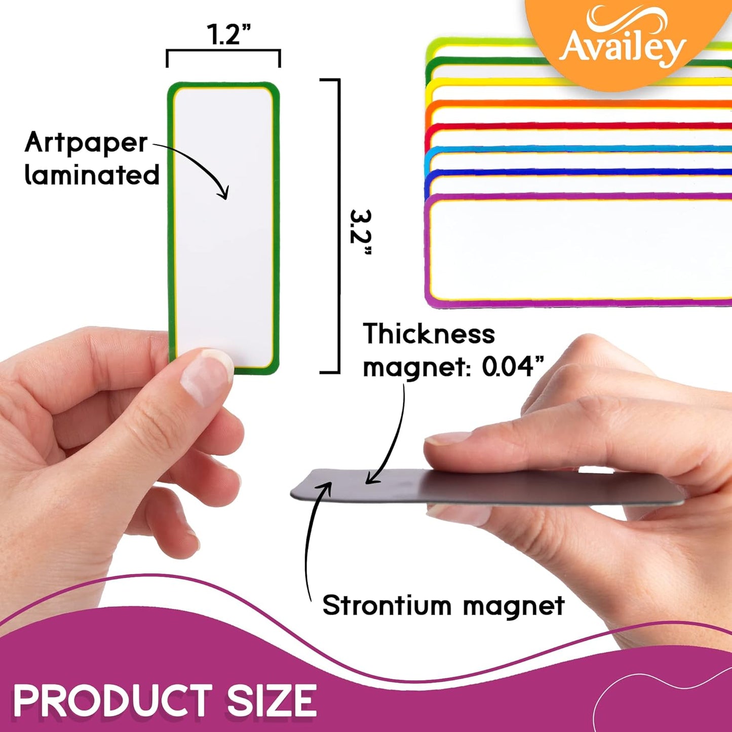 Availey 48 Pieces (3.2 x 1.2") - Colored Border Magnetic Dry Erase Labels - Reusable Strips for Classroom Home Office Garage Refrigerator Blank Writable Erasable Cards Name Tags Students Locker Shelf