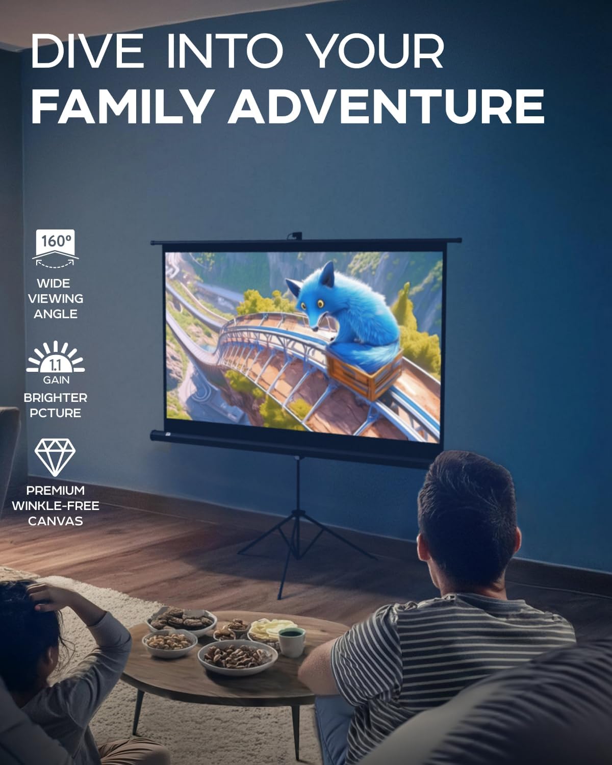 Projector Screen with Stand 60 inch - Indoor and Outdoor Projection Screen for Movie or Office Presentation - 16:9 HD Premium Wrinkle-Free Tripod Screen for Projector with Carry Bag and Tight Straps