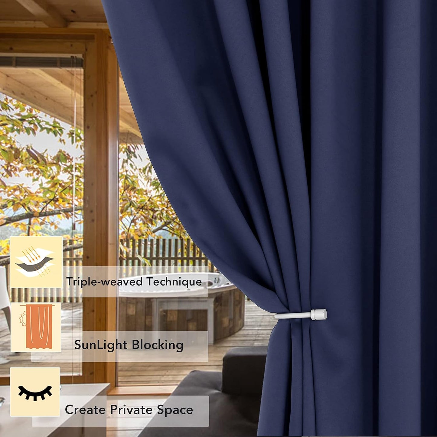 BONZER Room Divider Curtain Total Privacy Wall Wide Thermal Insulated Blackout Curtains for Slide Window, 108L x 70W Inch (9L x 5.8W ft), 1 Panel, Navy