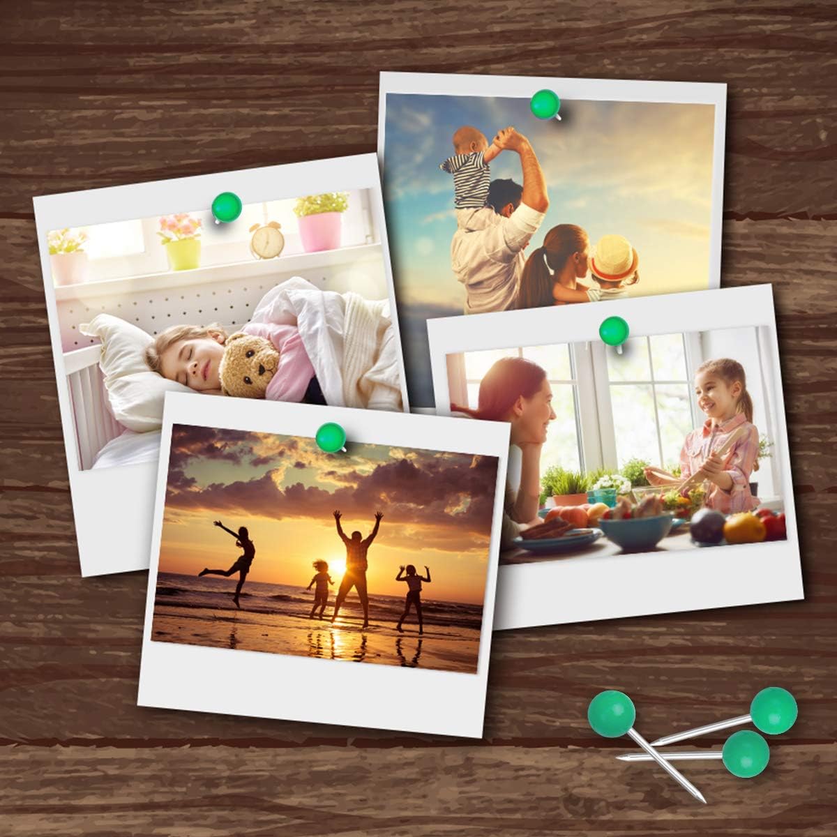 Map Tacks 1/8-Inch Assorted Color Beads Head Map Marking Push Pins,500-count (Green)