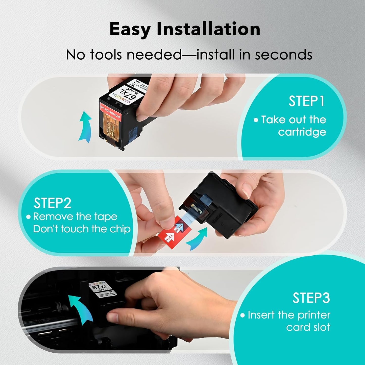 EcoVictor 67XL Black Ink Cartridge Replacement for HP 67 XL (2-Pack) Compatible to HP DeskJet 2755e 2700 2700e 4155e 2752 2755 4100 4100e 2320 Envy 6055e 6000 6000e 6455e 6400 6400e 6458 6052 Printer