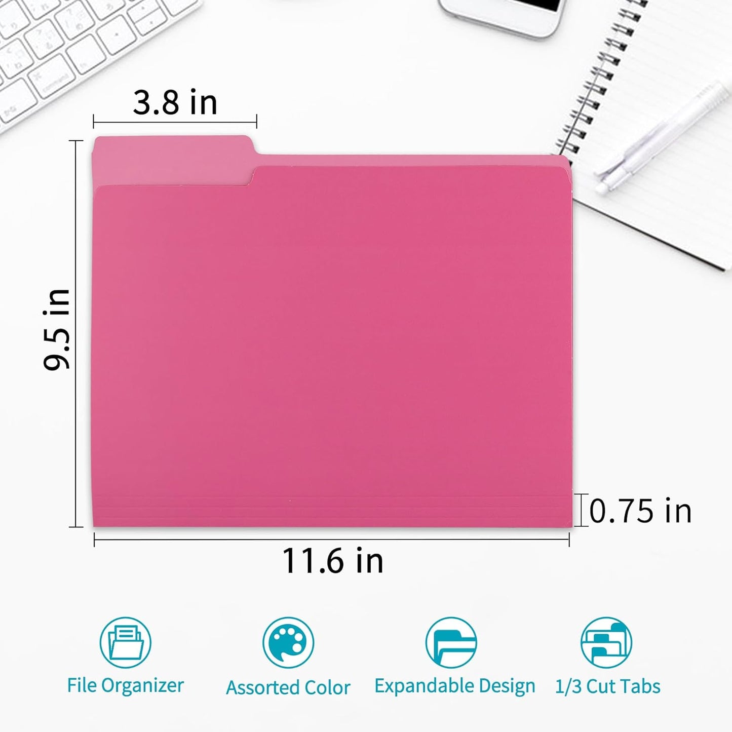 Two Tone Color File Folder 8.5 x 11 Inch,100 Packs Pink File Folders,1/3 Cut Tabs File Folder Letter Size,Manila File Folders for Office,School and Home,Organization