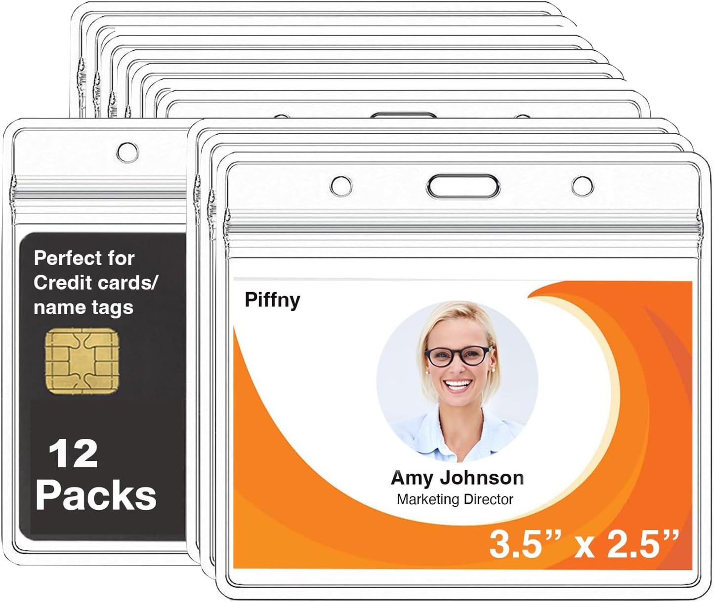 Clear ID Holder for Lanyard - ID Card Holder Waterproof (Inches, 3.5 x 2.25 Horizontal 12 Pack)