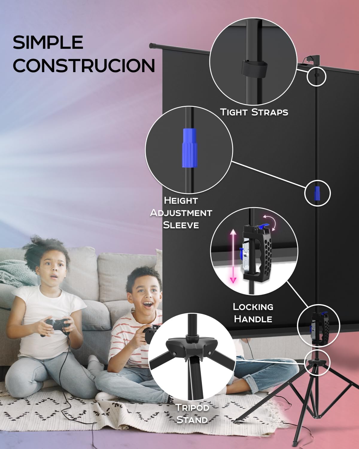 PropVue Projector Screen with Stand 100 inch - Indoor and Outdoor Projection Screen for Movie or Office Presentation - Adjustable from 16:9 to 4:3 HD Premium Wrinkle-Free Tripod Screen