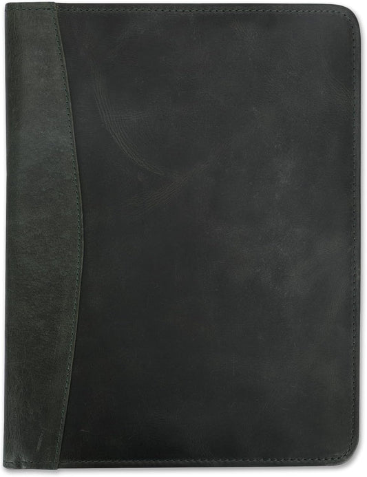 Heavy Duty Buffalo Leather Legal Pad Portfolio Handmade Executive Notebook Binder, Professional Padfolio Organizer Gift for Men and Women Genuine Leather Resume Document Holder (Green)