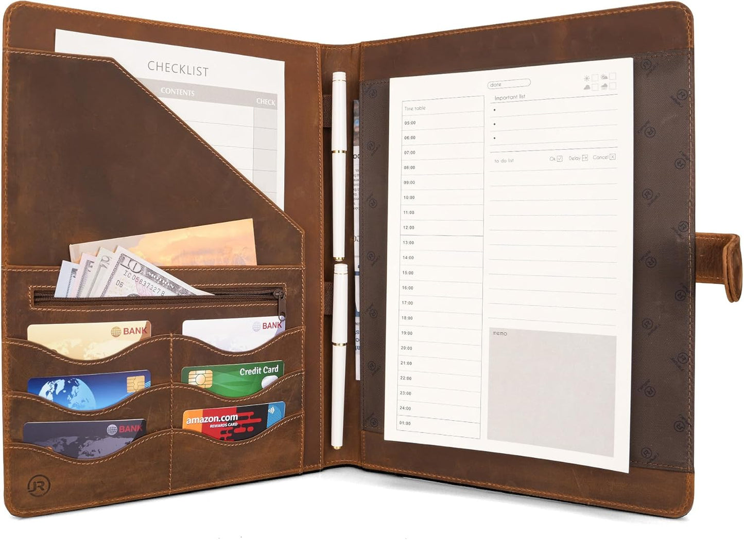 Full Grain Leather Portfolio with Magnetic Closure, Professional Business Padfolio Organizer for Men Women, A4 Document Folder, Card Slots, Pen Loop, 10x13", Luxury Gift Set