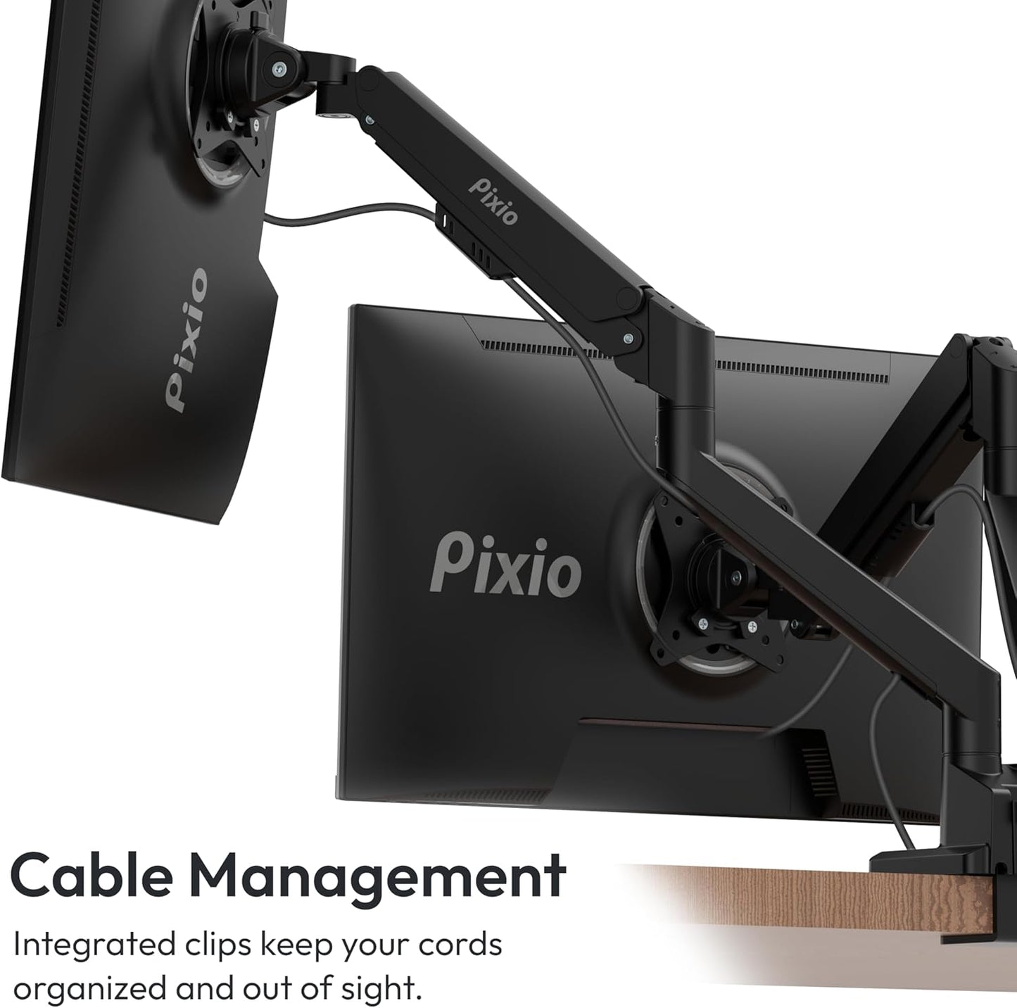 Pixio PS1D Wave Black Dual Monitor Arm Stand Desk Mount - Fits up to 32 inches Monitors and up to 19.8lbs. VESA Compatibility and Integrated Cable Management