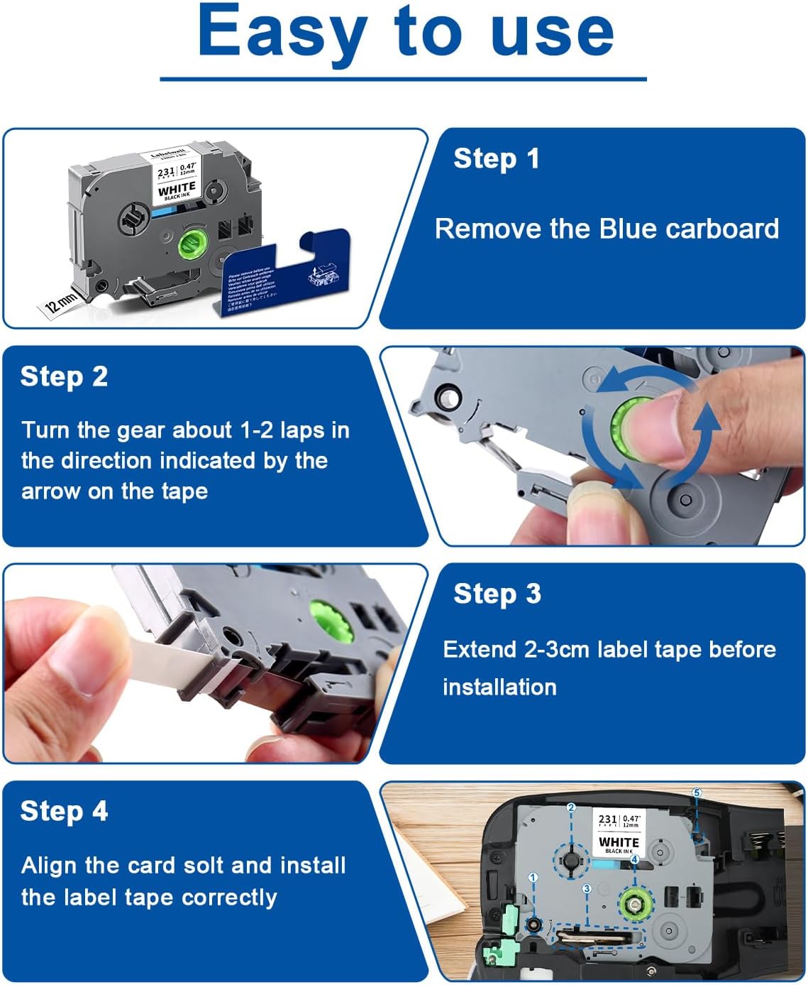 6-Pack TZe TZ Tape 9mm 0.35 Inch Laminated Multi Color Compatible for P Touch Label Tape TZe-121 221 421 521 621 721 for PTouch PT-H110 D210 D220 PT-H103W, Clear/White/Red/Blue/Yellow/Green