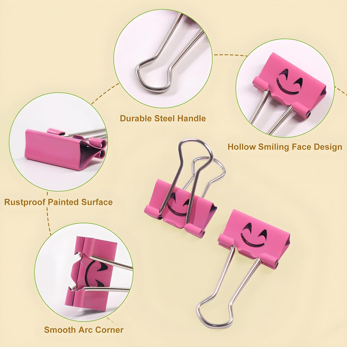 Coideal Smiling Binder Paper Clips - 40 Pcs 19mm Mini Colored Metal Fun Clip Clamps with Cute Smile Face Assorted Color for Office (0.75 inch, Small)