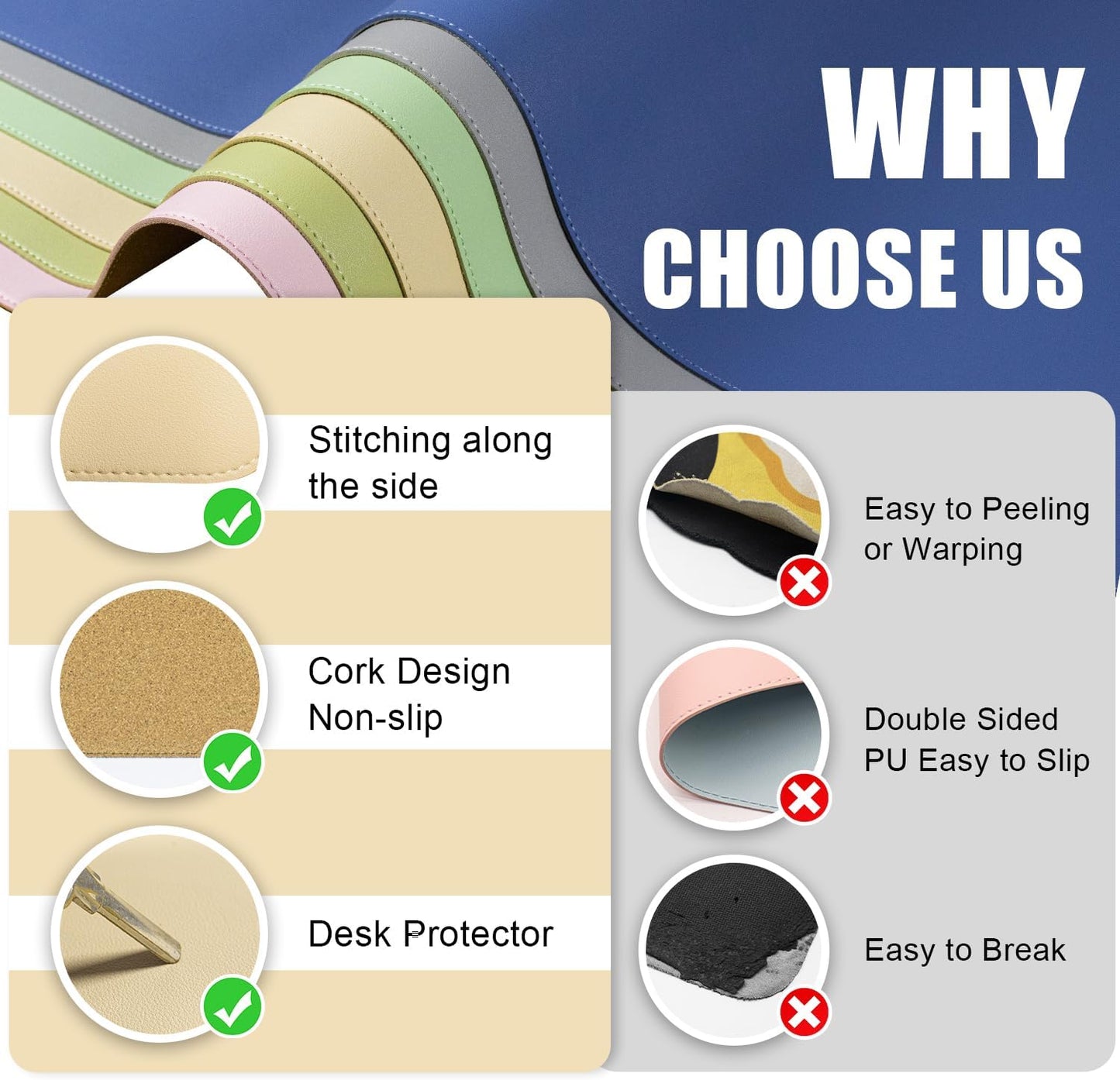 BLESWIN Large Desk Pad, 47.2'' x 23.6'', Office Desk Mat, Computer Mat for Desk, Leather Desk Pad Protector, Sewing Desk Blotter, Desktop Writing Pad for Office/Home/Decor Apricot