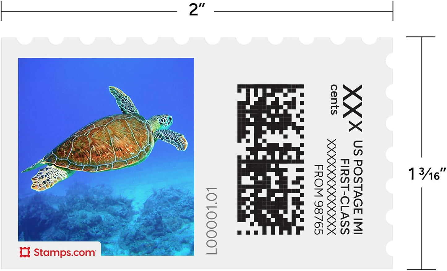 Hawksbill Turtle NetStamps 1200-Pack (50 Sheets) Printable Postage Labels (Stamps.com Subscription Required) - Print Approved Postage - Inkjet & Laser Printers - Business, Personal, Home
