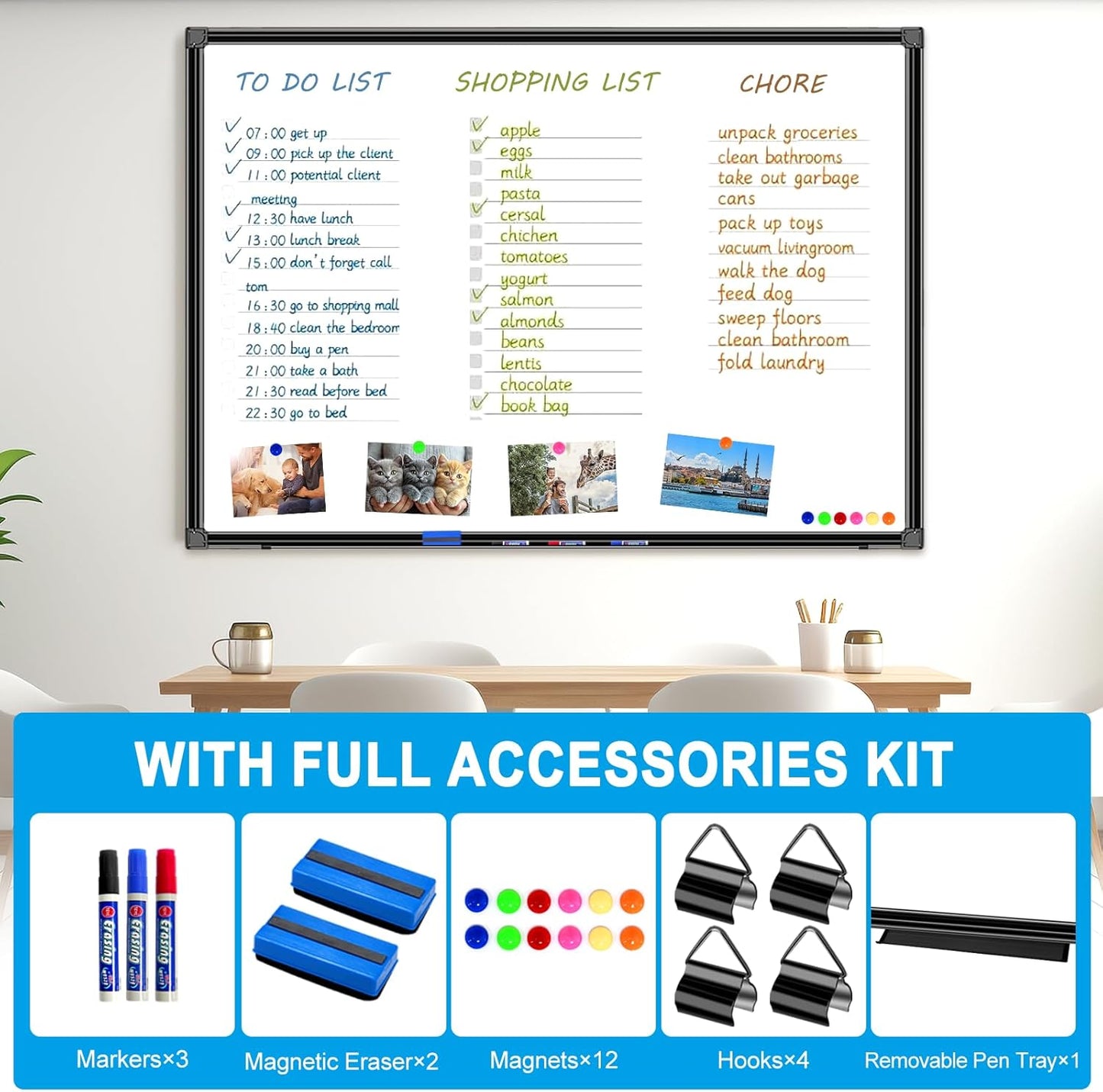 H-Qprobd 48"x36" Magnetic White Board Dry Erase Wall Mount Whiteboard - Office Home Classrooms White Board Hanging Writing Board with Black Aluminum Frame