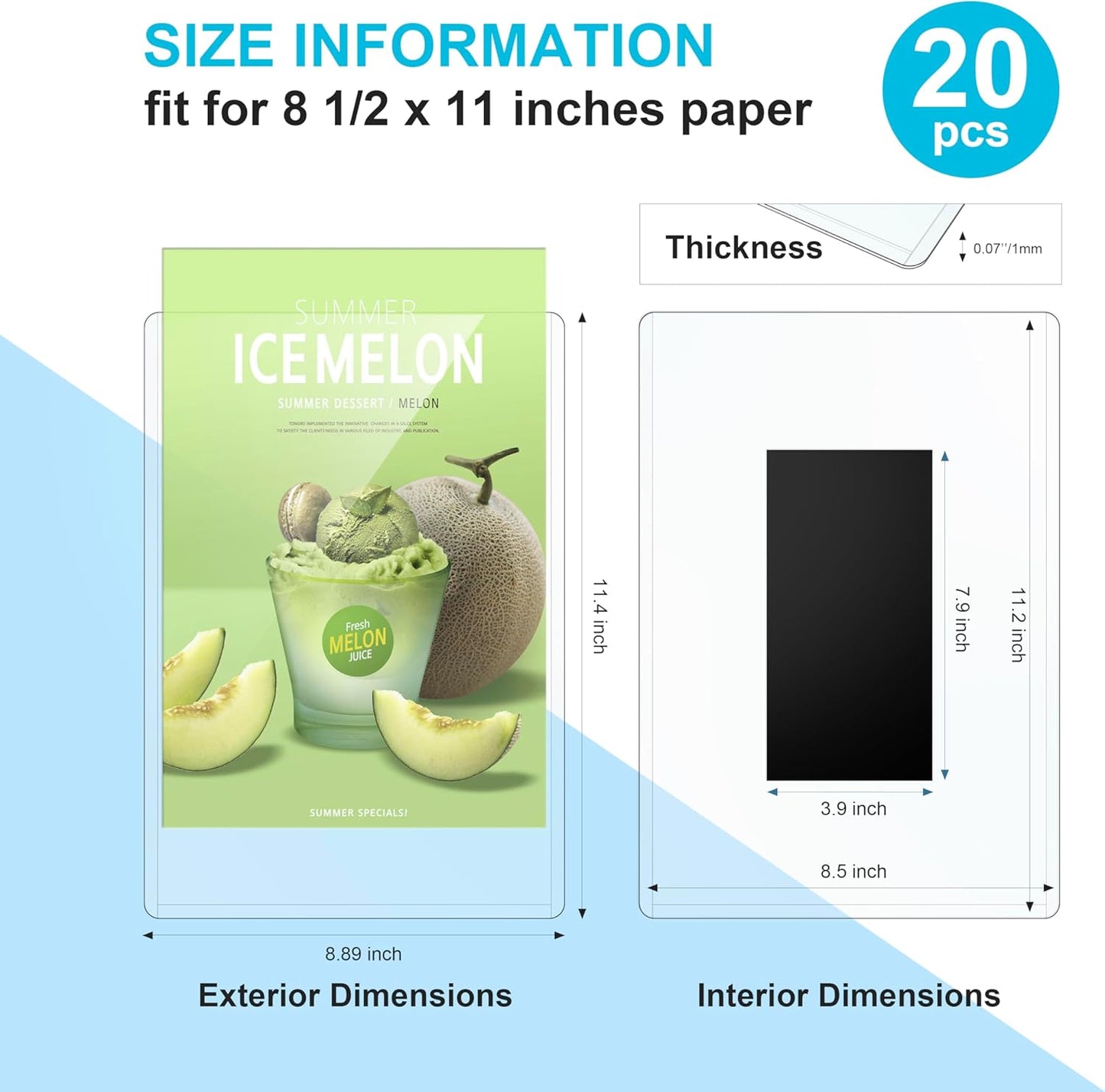 Magnetic Sign Holder, 8 1/2”×11” 20 Pack, Rigid Magnetic Document Holders Can be Used as Magnetic Picture Frame for Locker/Refrigerator, Ideal for Office,School,Home Children Artwor and Business etc