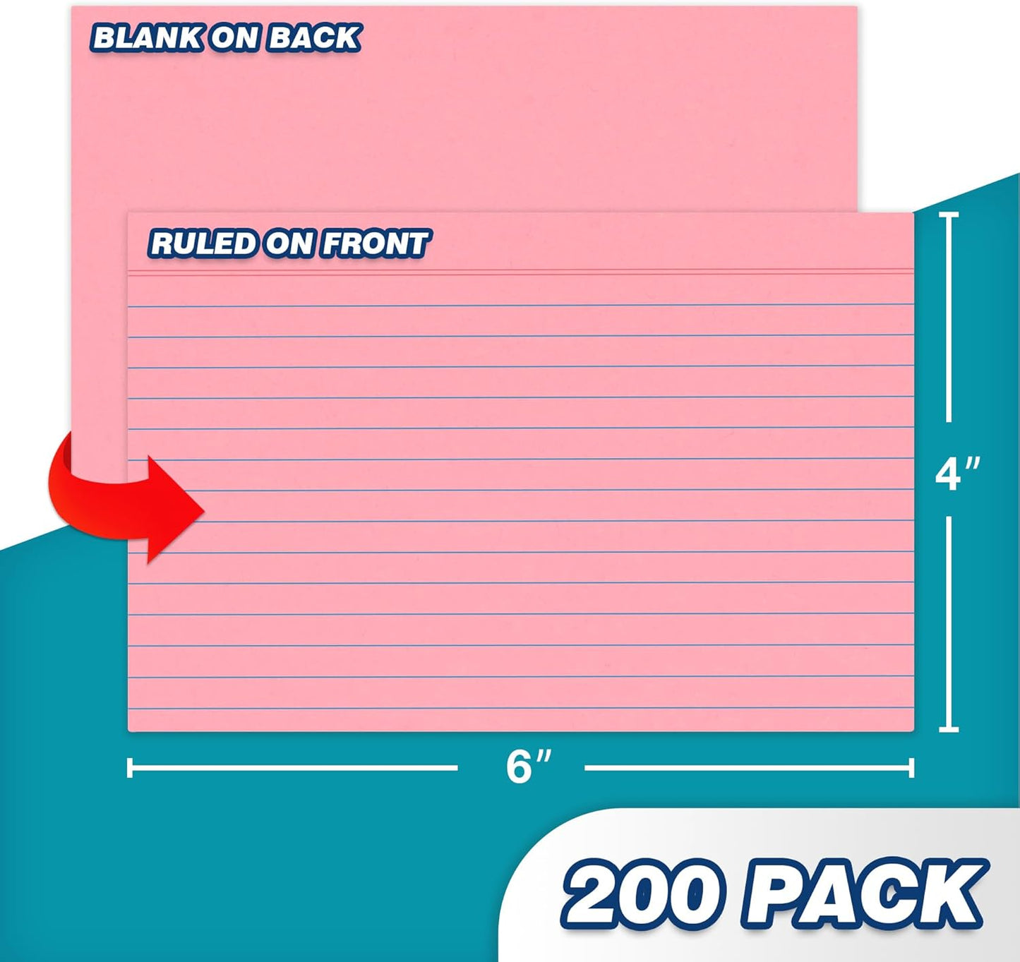 Chell Extra Heavyweight Index Cards 4x6 Inch, No Bleed-Through, 200 Count, Ruled Front and Blank Back, 80 lb. Cover Weight, Pastel Colors