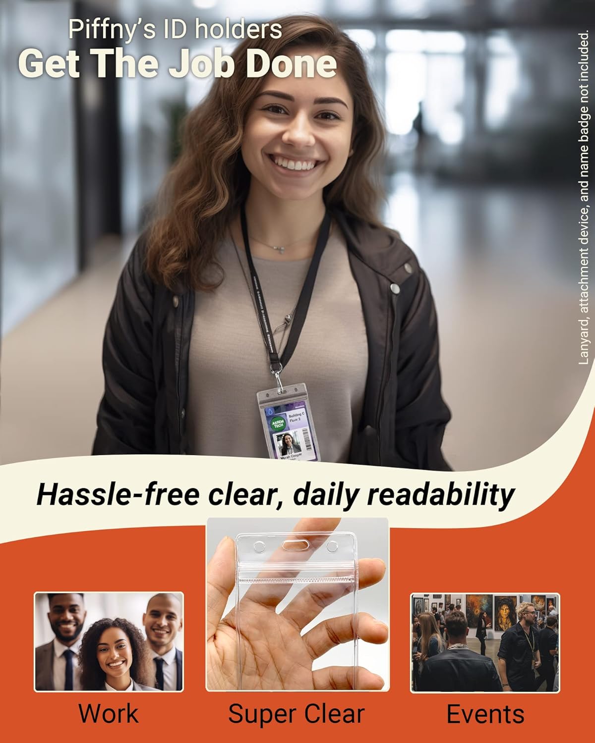 Clear ID Holder for Lanyard - ID Card Holder Waterproof (Inches, 2.25 x 3.5 Vertical 12 Pack)