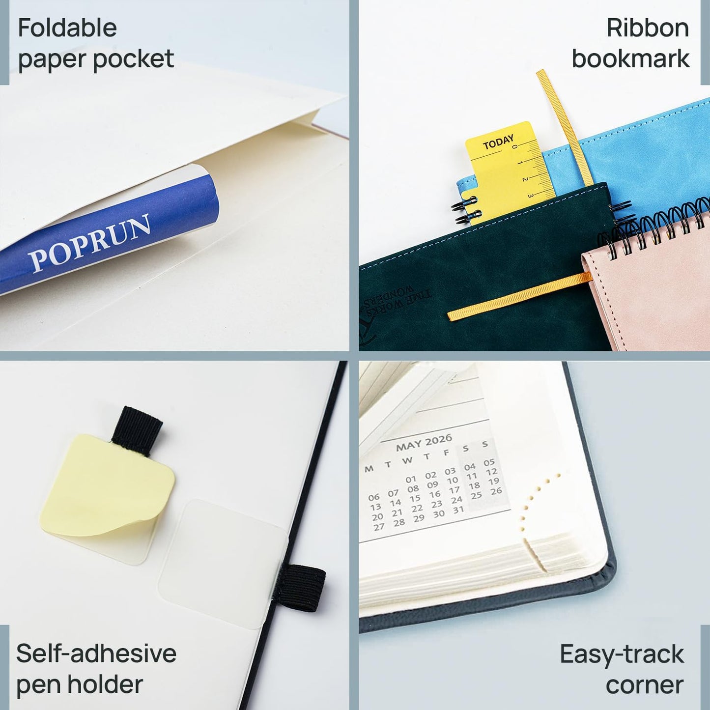 POPRUN Weekly Planner 2026 Pocket Size Calendar (4" x 6.25") 12 Months Notebook with Horizontal Layout, Leather Soft Cover, Inner Pocket, 100GSM Thick Paper, Pen Holder - Brown