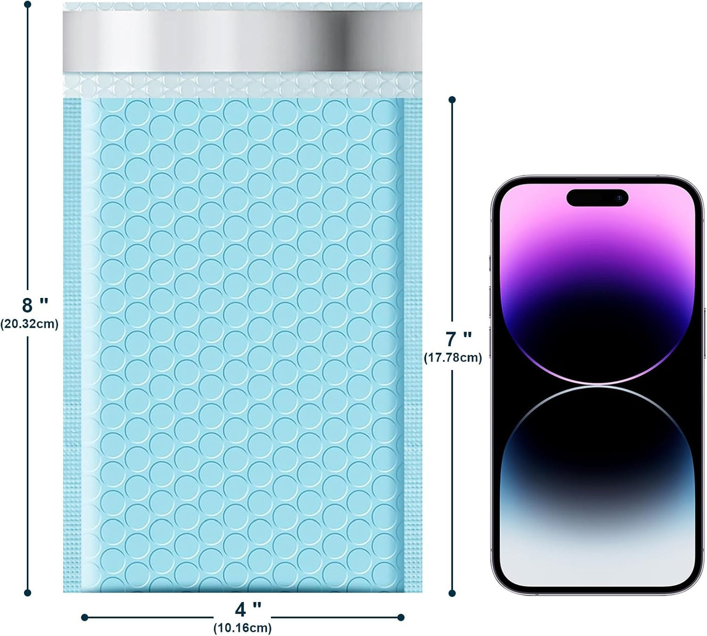 Poly Bubble Mailers 4x8 Padded Envelopes #000 50pcs, Self Seal Shipping Envelopes Padded Packaging for Small Business (Light Blue)