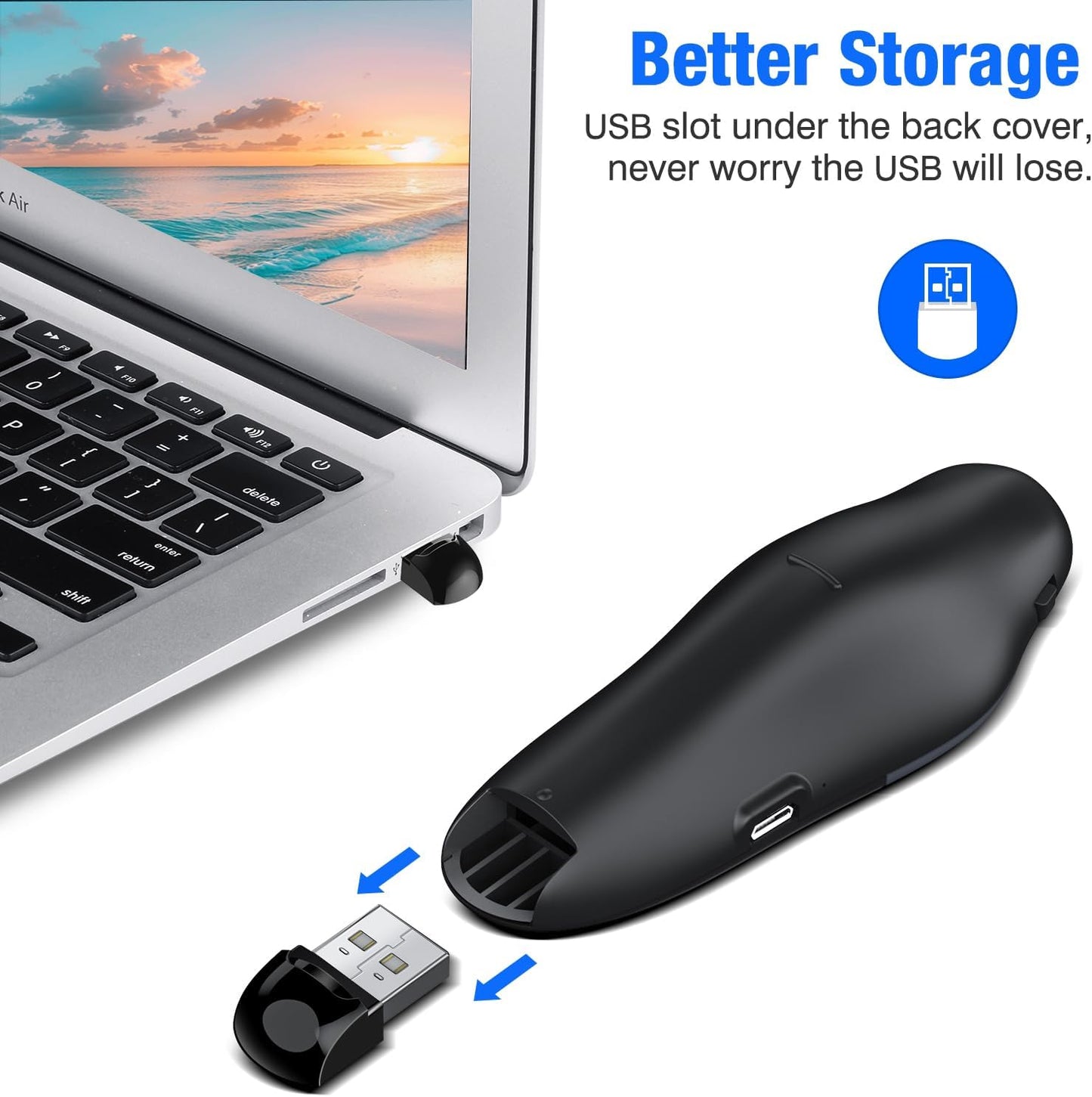 DinoFire Presentation Remote, RF 2.4GZ Rechargeable USB Slide Clicker for Powerpoint Presentation Presenter for Laptop/Computer/MAC