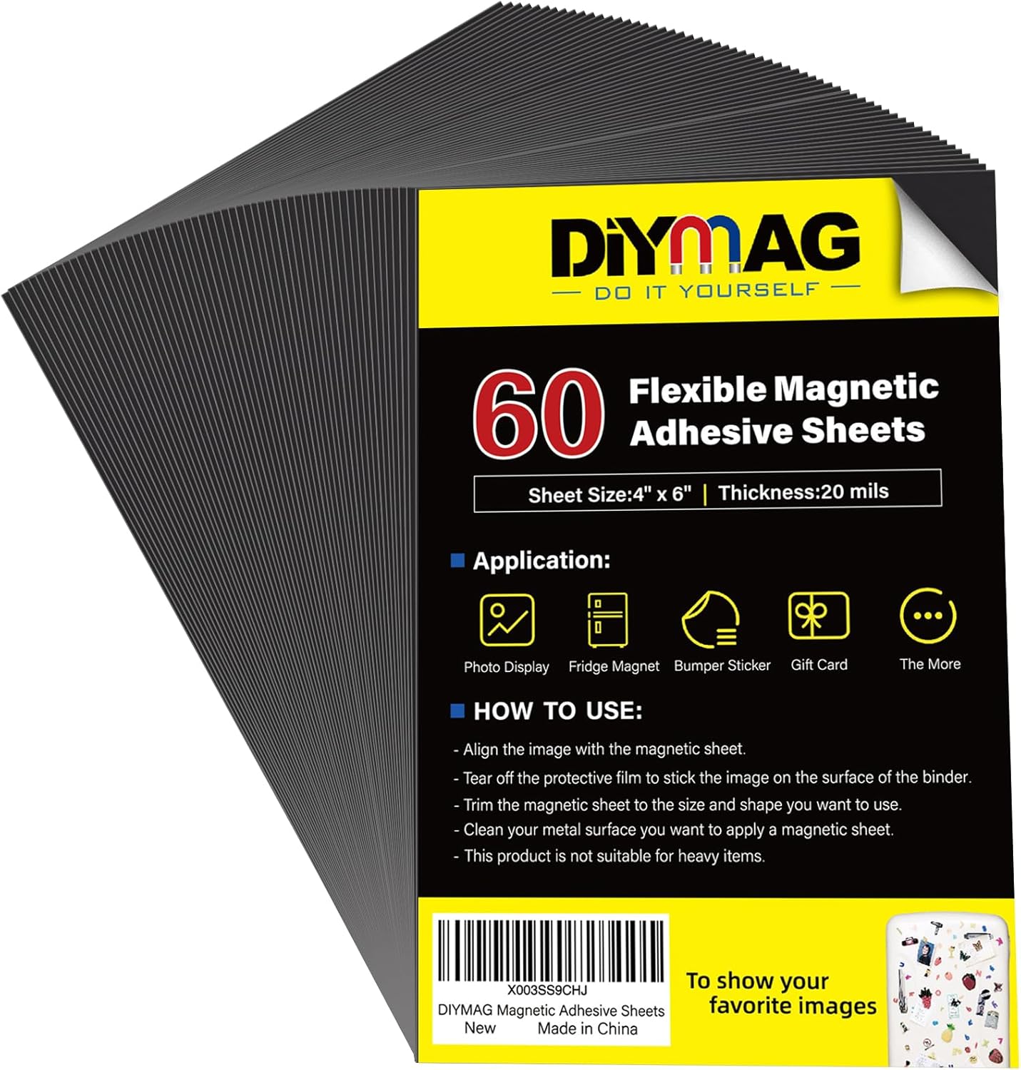 DIYMAG Adhesive Magnetic Sheets, |4" x 6"| 60 Packs, Flexible Magnet Sheets with Adhesive for Crafts, Photos and Die Storage, Easy Peel and Stick, Easy to Cut into Any Shape/Size (4" x 6"- 60P)