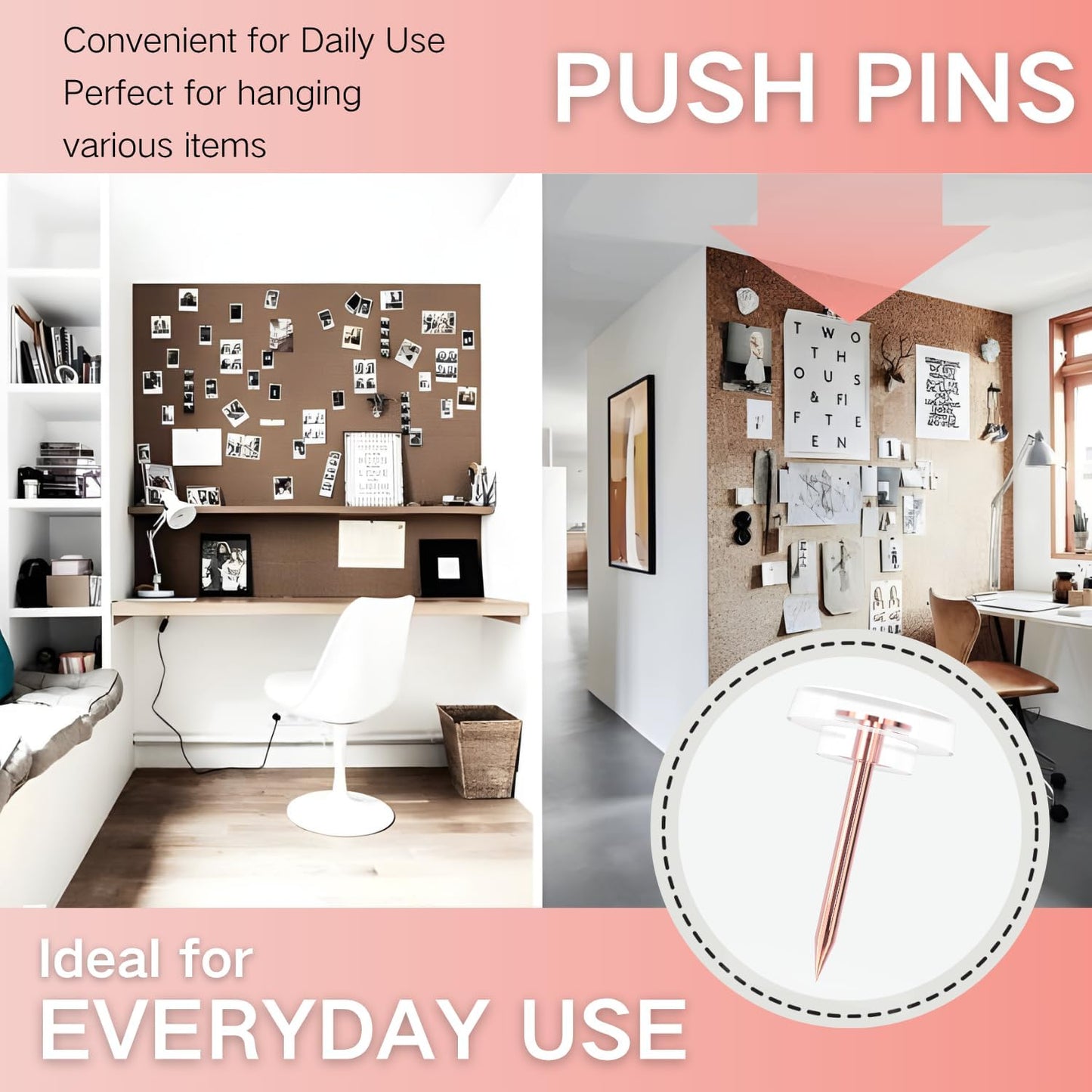 120 PCS Flat Rose Gold Push Pins for Wall Thumb Tacks for Walls Flat thumbtacks Push pin for Bulletin Board Shadow Box Display Thumbtack for Cork Board