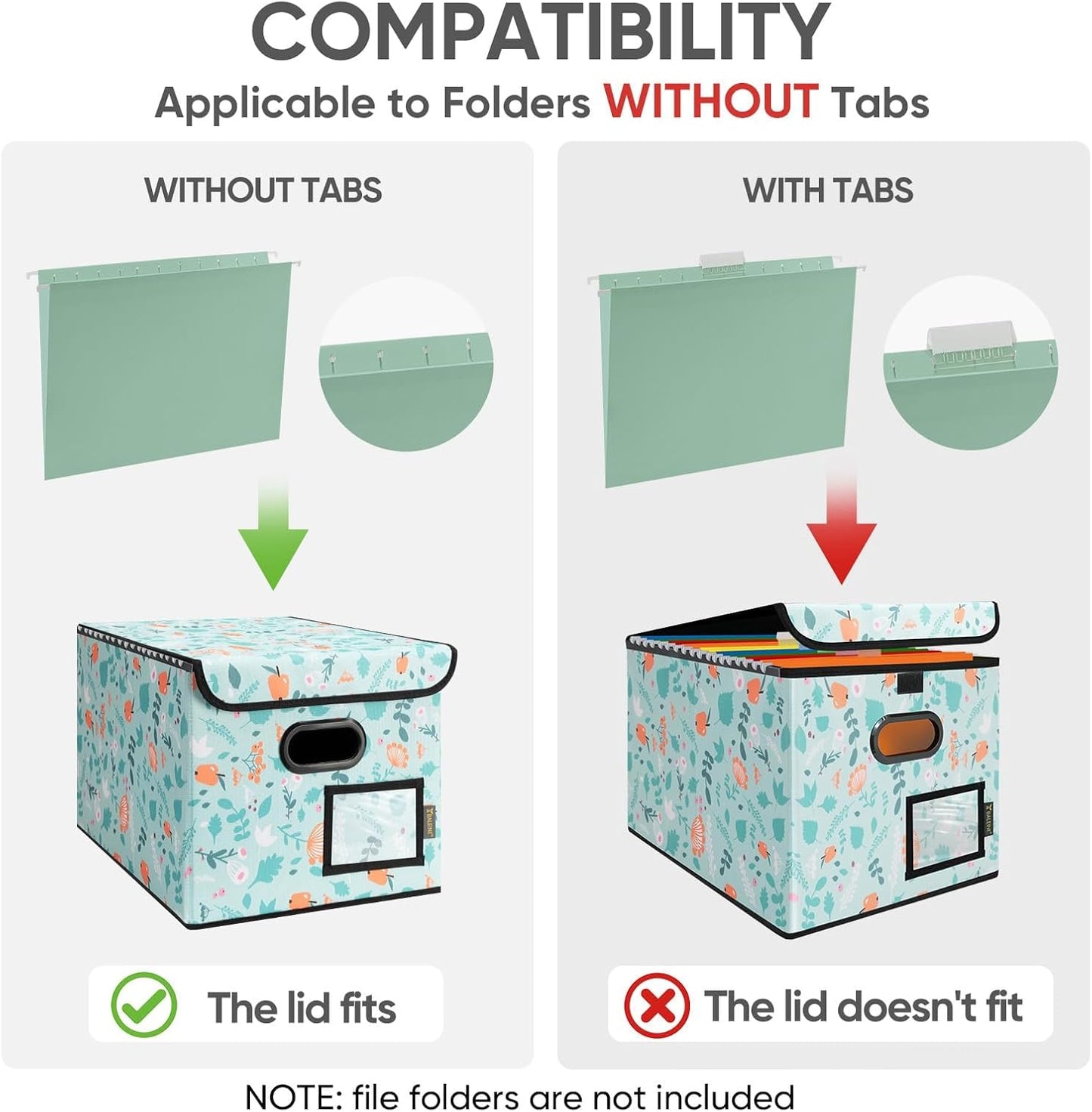 BALEINE File Organizer Box with Lid, Collapsible File Folder Organizer with Plastic Slide, Hanging File Folder Box for Office Document Storage (1 Pack, Spring Stroll)