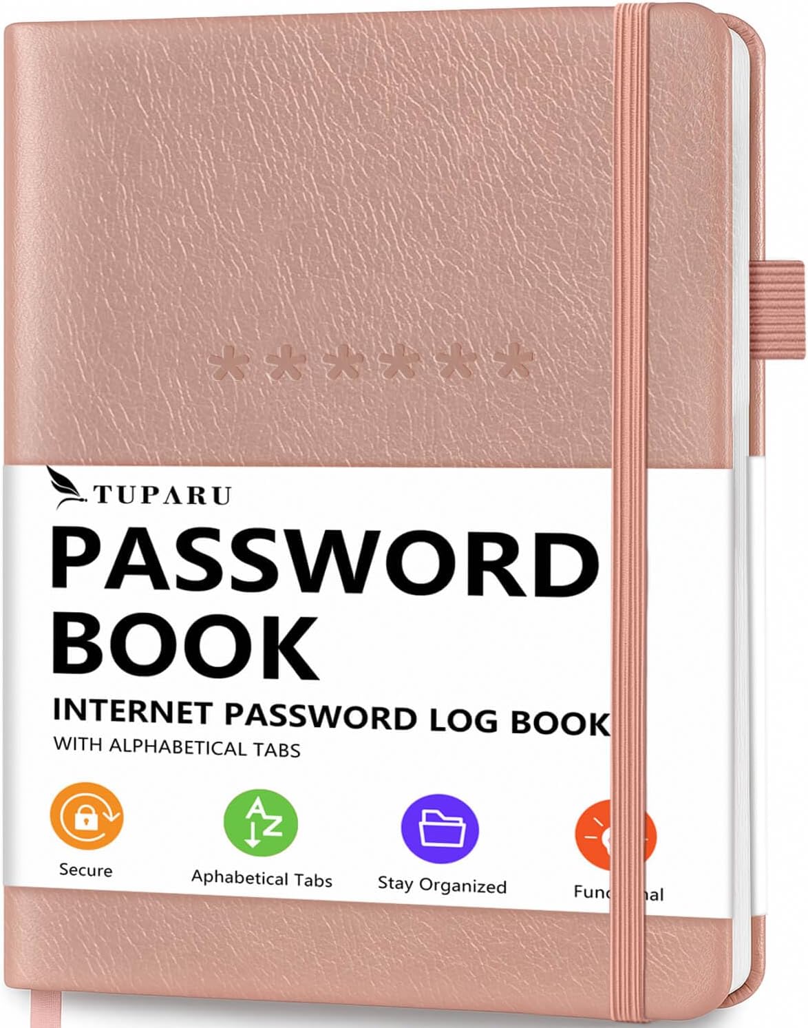 Password Book with Alphabetical Tabs – Hardcover Internet Address & Password Organizer – Password Keeper Notebook for Computer & Website – 7 x 10" Log-in Password Journal w/Thick Paper (Rose Gold)