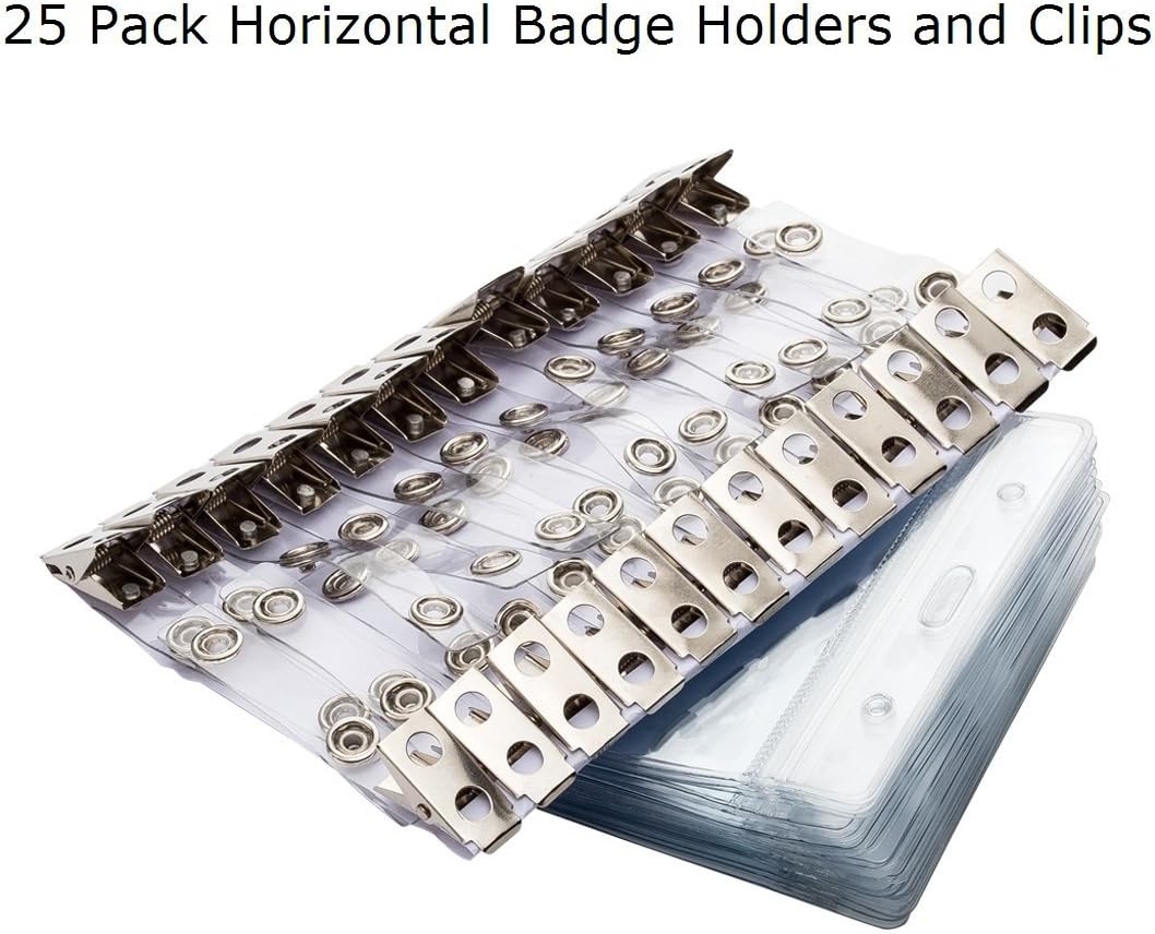 ID Badge Holder with Clip Clear Plastic Name Tag Holders Horizontal Ziplock Waterproof PVC ID Card Holder with Clip Straps(25 Pack, Horizontal 2.3X3.5)