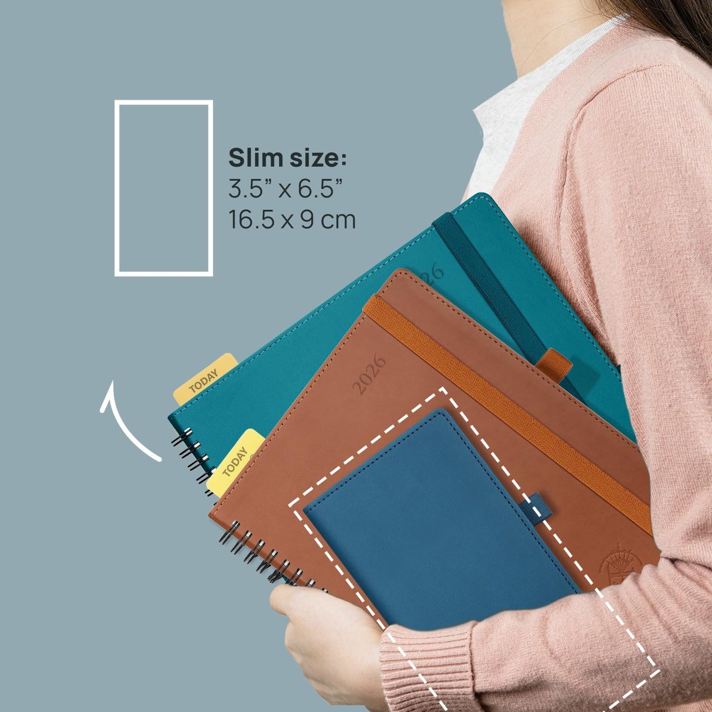 POPRUN 2026 Pocket Planner (Slim Size 3.5" x 6.5") Weekly and Monthly Calendar for Purse, with Hourly Time Slots, 100GSM Thick Paper, Spiral Soft Cover, Pen Holder - Night Sky Blue