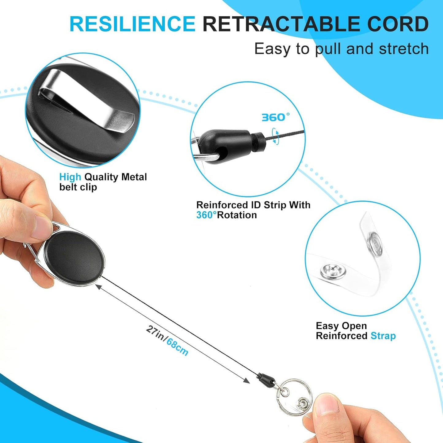 20 Pack Retractable Badge Reel with Carabiner Belt Clip and Key Ring Retractable ID Badge Holders for Office Worker Doctor Nurse