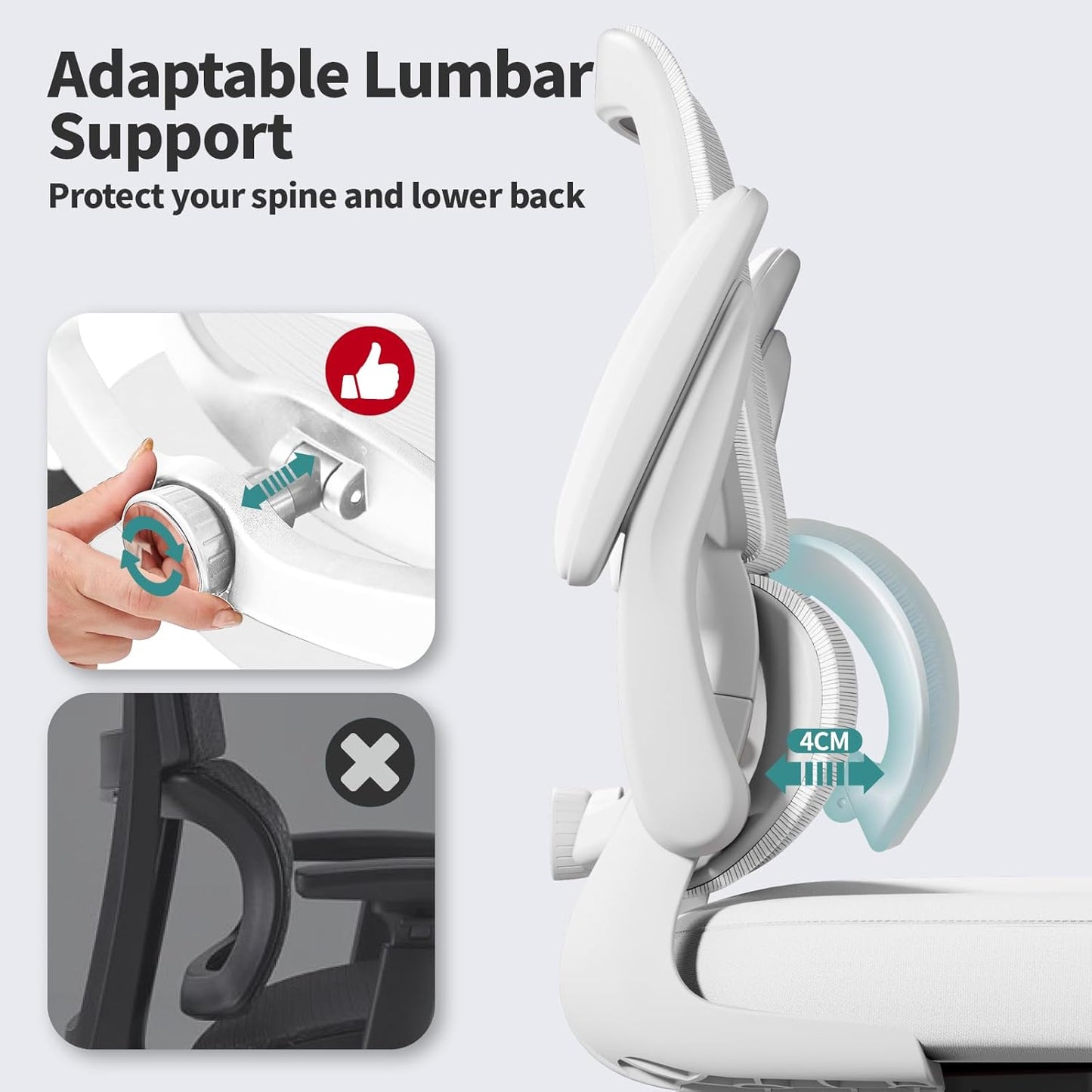 Office Chair - Ergonomic Desk Chair with Adjustable Lumbar Support, Mesh Computer Chair, Executive Chair for Home Office Comfortable Lumbar Support (White White)