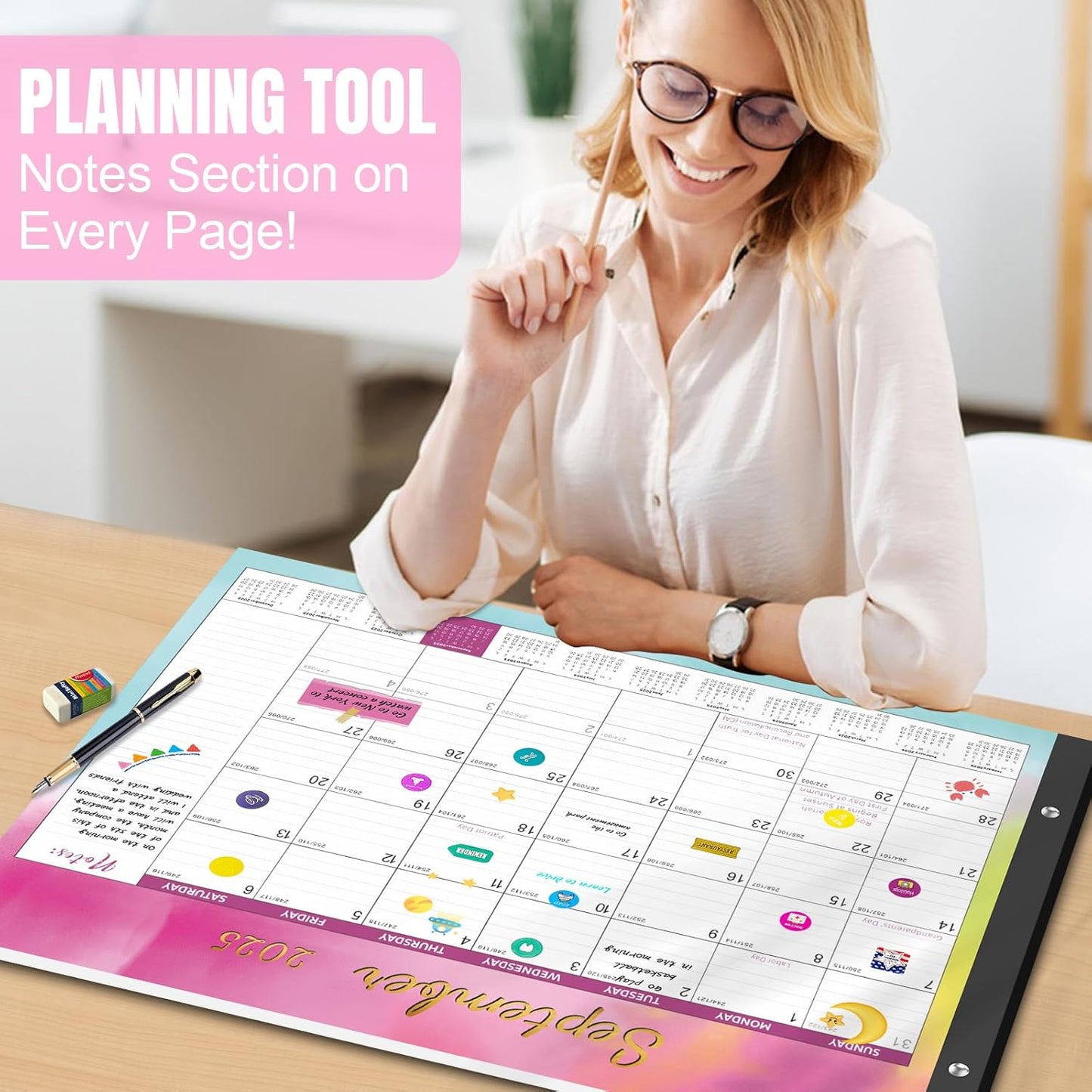 Gannyfer Desk Calendar 2025-2026, Large 22"x17" Monthly Calendar, July 2025 - Dec 2026, 18 Month Yearly Desktop Calendar with Notes, for Family, Office, and School(6 Stickers)